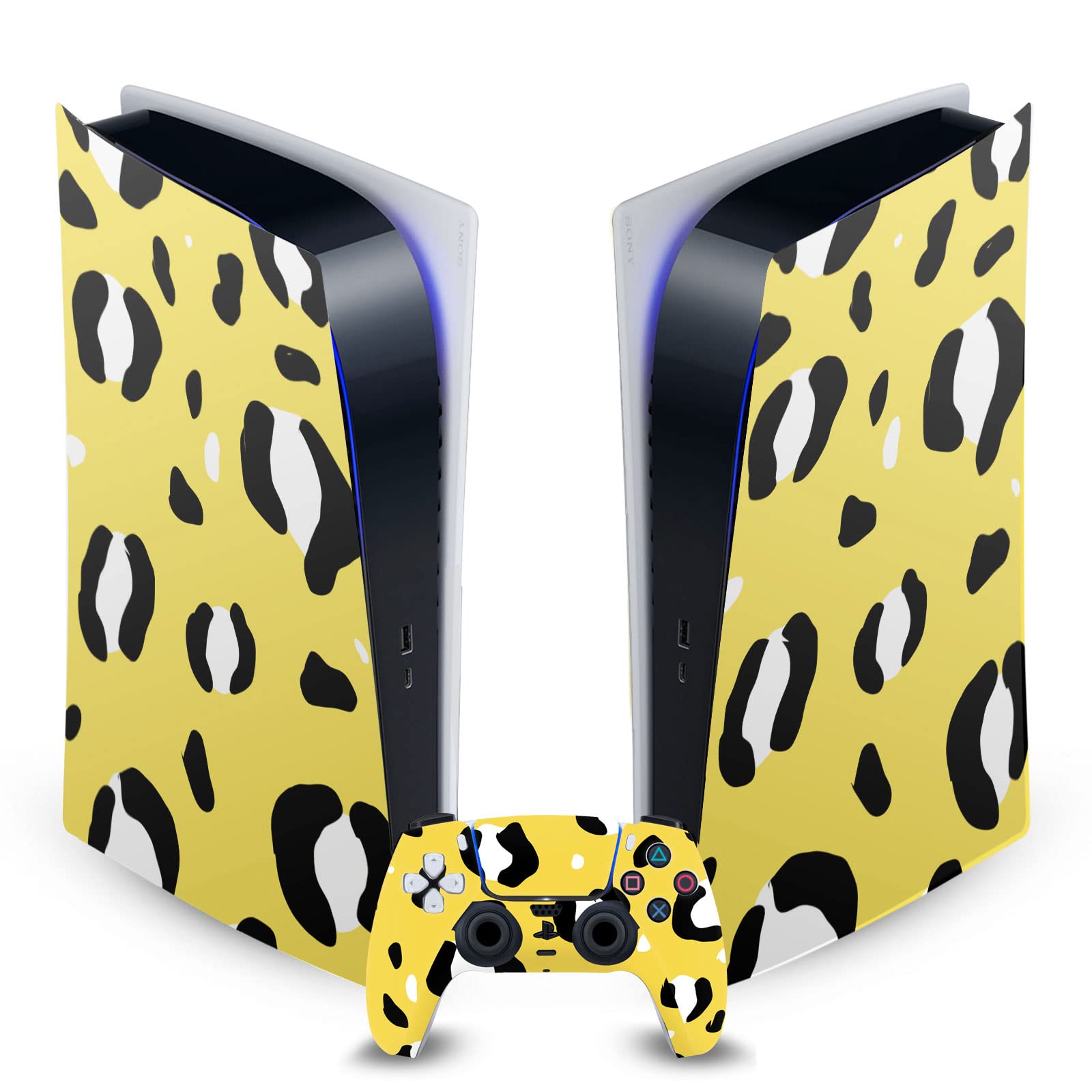 Yellow Leopard Art Matte Vinyl Skin Cover for Sony PS5 Digital Edition & DualSense Controller - Protective Gaming Decal for Playstation 5 Console & Accessories | Perfect for Gaming Setups & Themed Rooms