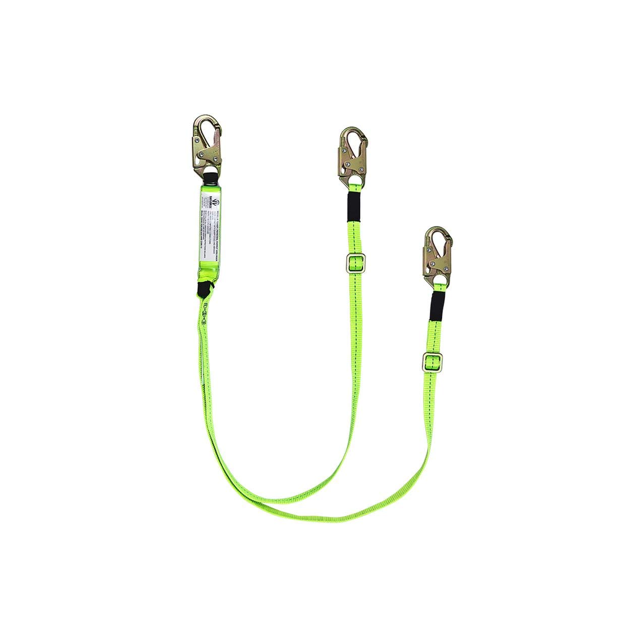 SafeWaze FS561-AJ Adjustable Energy Absorbing Lanyard with Double Lock Snap Hooks - Dual Leg Fall Protection (4' to 6') for Construction, Roofing & Industrial Safety