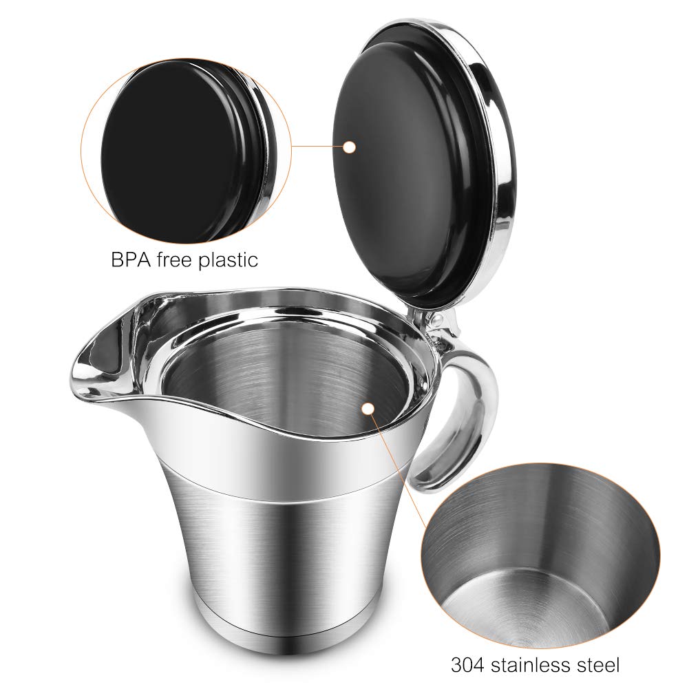 ShineMe 16oz Stainless Steel Gravy Boat with Lid - Double Wall Insulated Sauce Jug for Hot Gravy, Cream & Condiments - Perfect for Thanksgiving Dinner, Holiday Meals & Kitchen Serving
