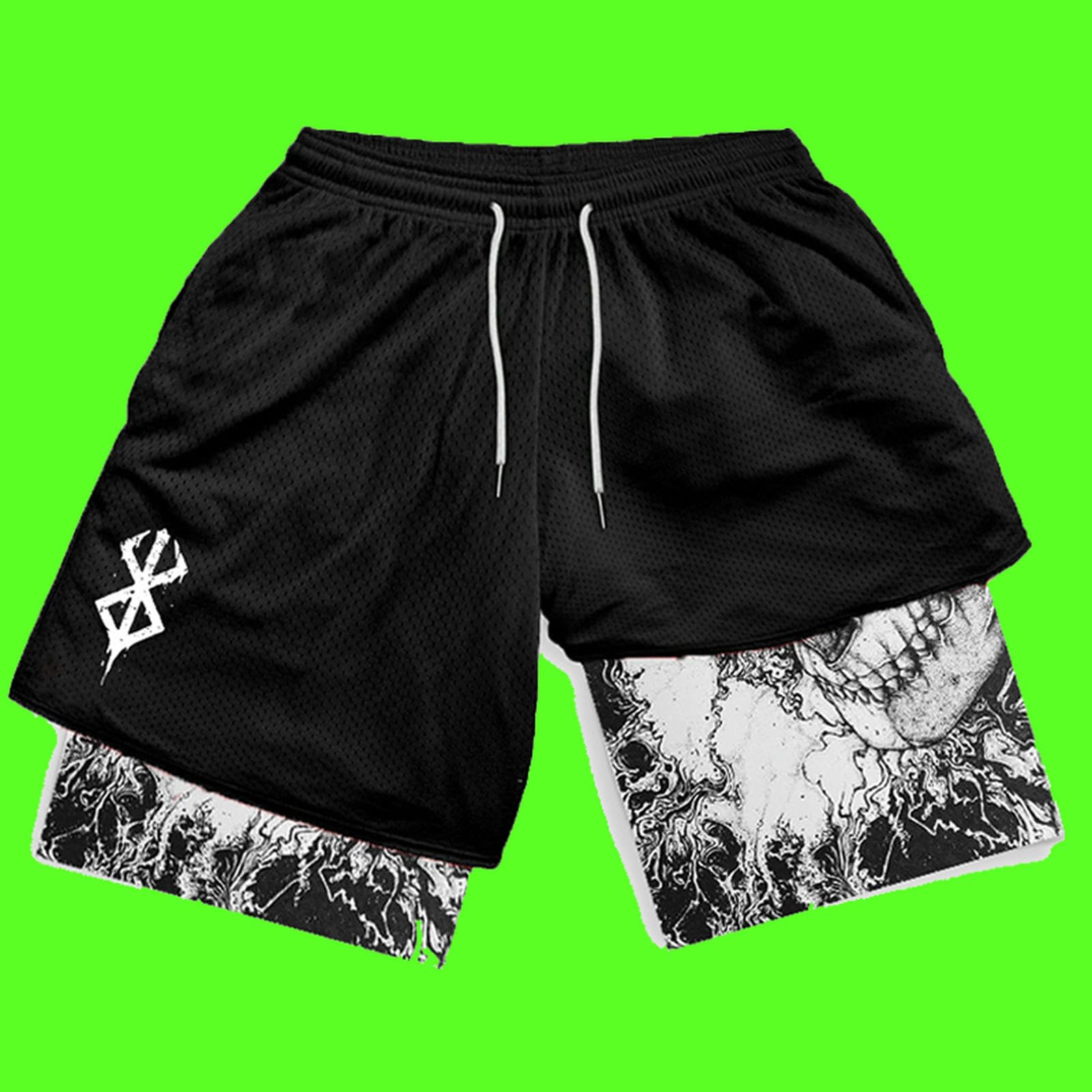 Y2K Summer Men's Streetwear Anime High Waist Oversized Breathable Gym Workout Shorts - Black (Size B) - Perfect for Casual Wear, Fitness Training & Anime Cosplay