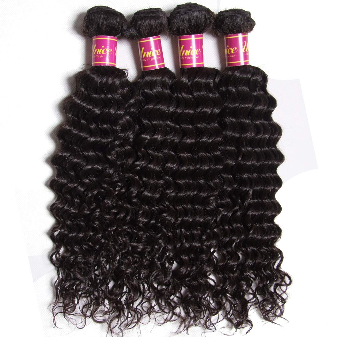 Unice Hair 3 Bundles Brazilian Virgin Human Hair Weaves - 100% Unprocessed Deep Wave Hair Extensions (20 22 24 Inch) Natural Color, Can Be Dyed & Bleached - Perfect for Daily Styling, Special Occasions & Salon Use