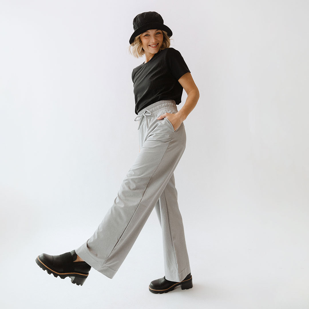 Audrey Women's Casual Trousers - Heather Light Grey High Waist Comfort Pants for Work, Office & Everyday Wear