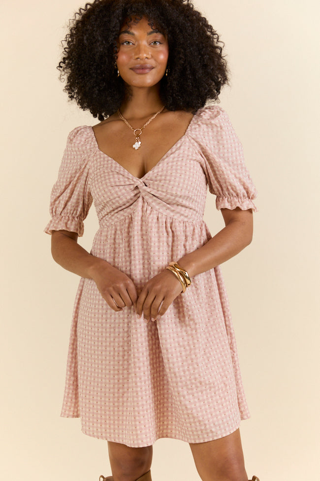 More Duets Women's Dusty Pink Gingham Mini Dress - Flirty Summer Outfit for Date Night & Beach Vacations