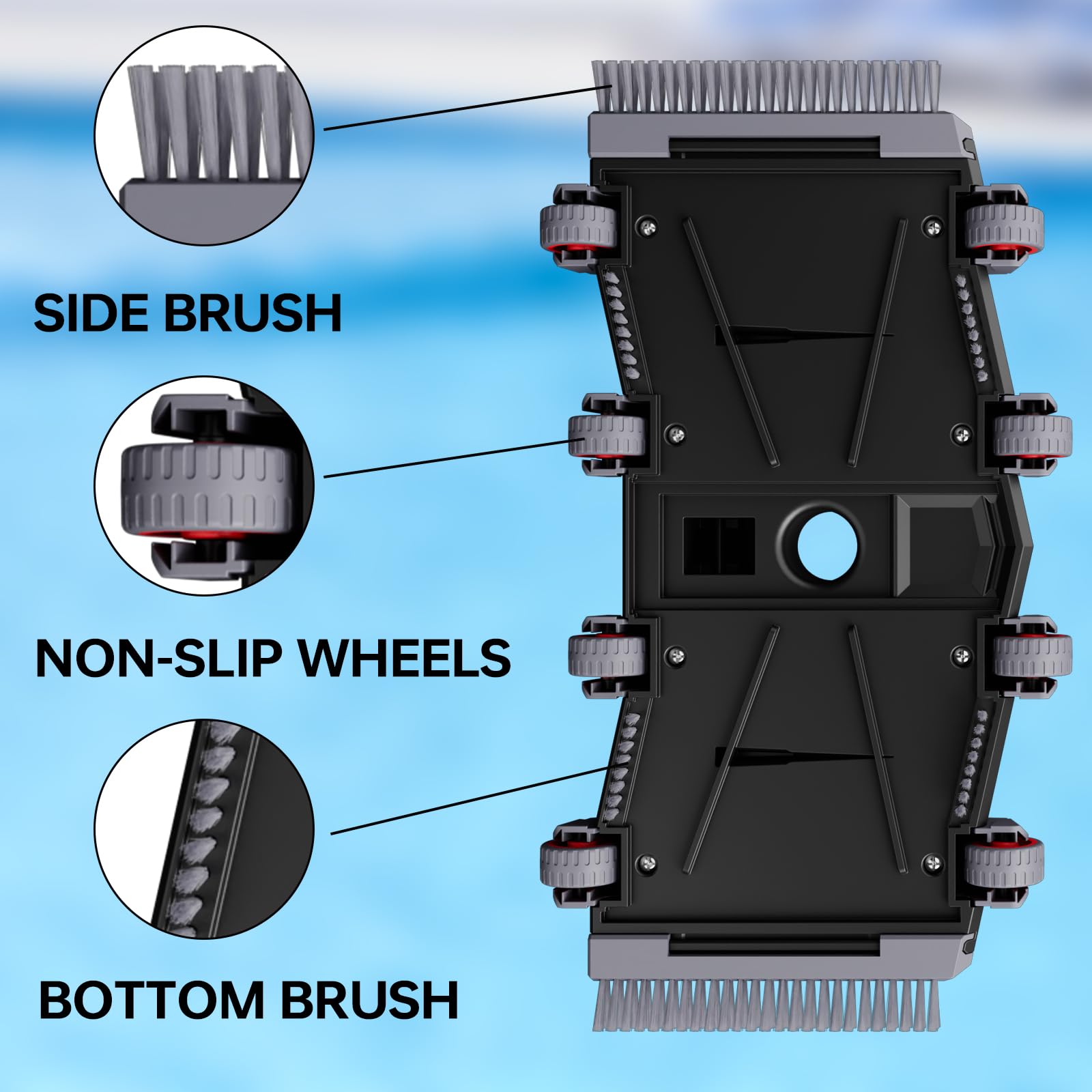 Heavy Duty Pool Vacuum Head with Wheels & Aluminum Handle - Professional Weighted Flexible Swimming Pool Cleaner for Inground & Above Ground Pools - Perfect for Leaves, Debris & Algae Removal