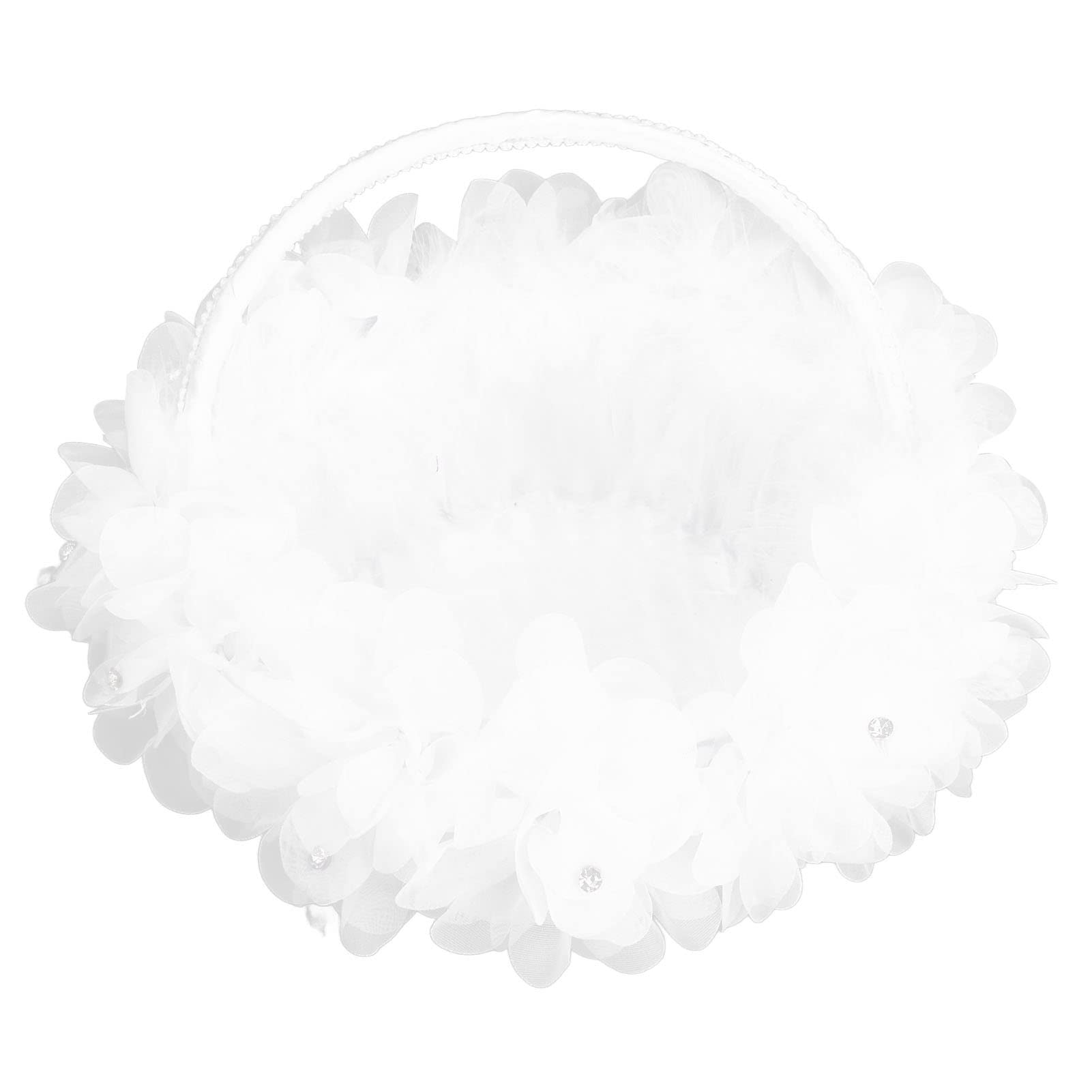 Elegant White Flower Basket with Artificial Ostrich Feathers - Perfect for Wedding Decorations, Bridal Bouquet Holder, and Home Centerpiece Decor