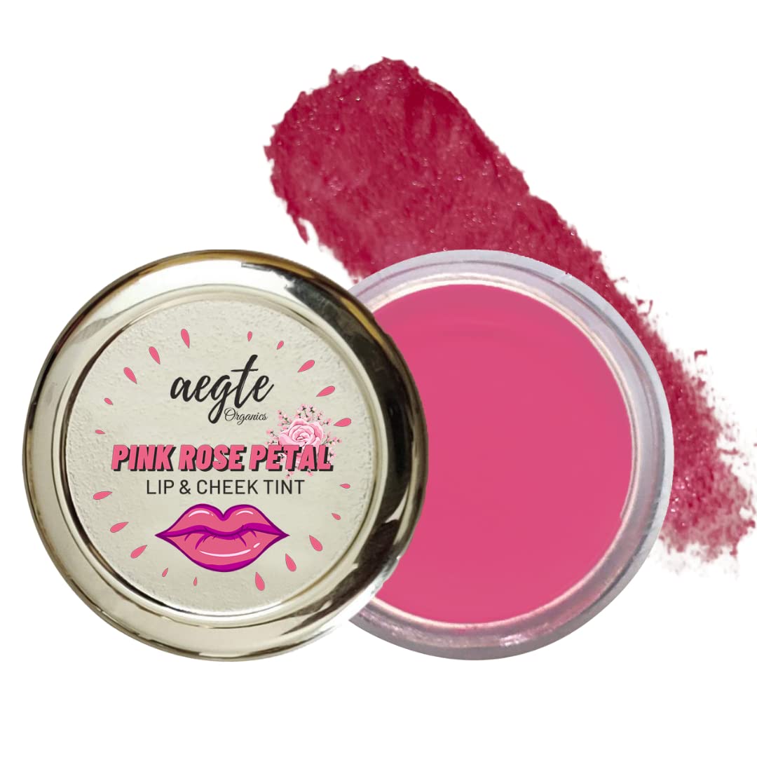 Aegte Organics 100% Natural Pink Rose Petal Lip & Cheek Tint - Vegan, Edible & Hydrating Lip Balm for Dry, Chapped Lips (15g) | Perfect for Daily Moisturizing, Natural Makeup Look & On-The-Go Beauty