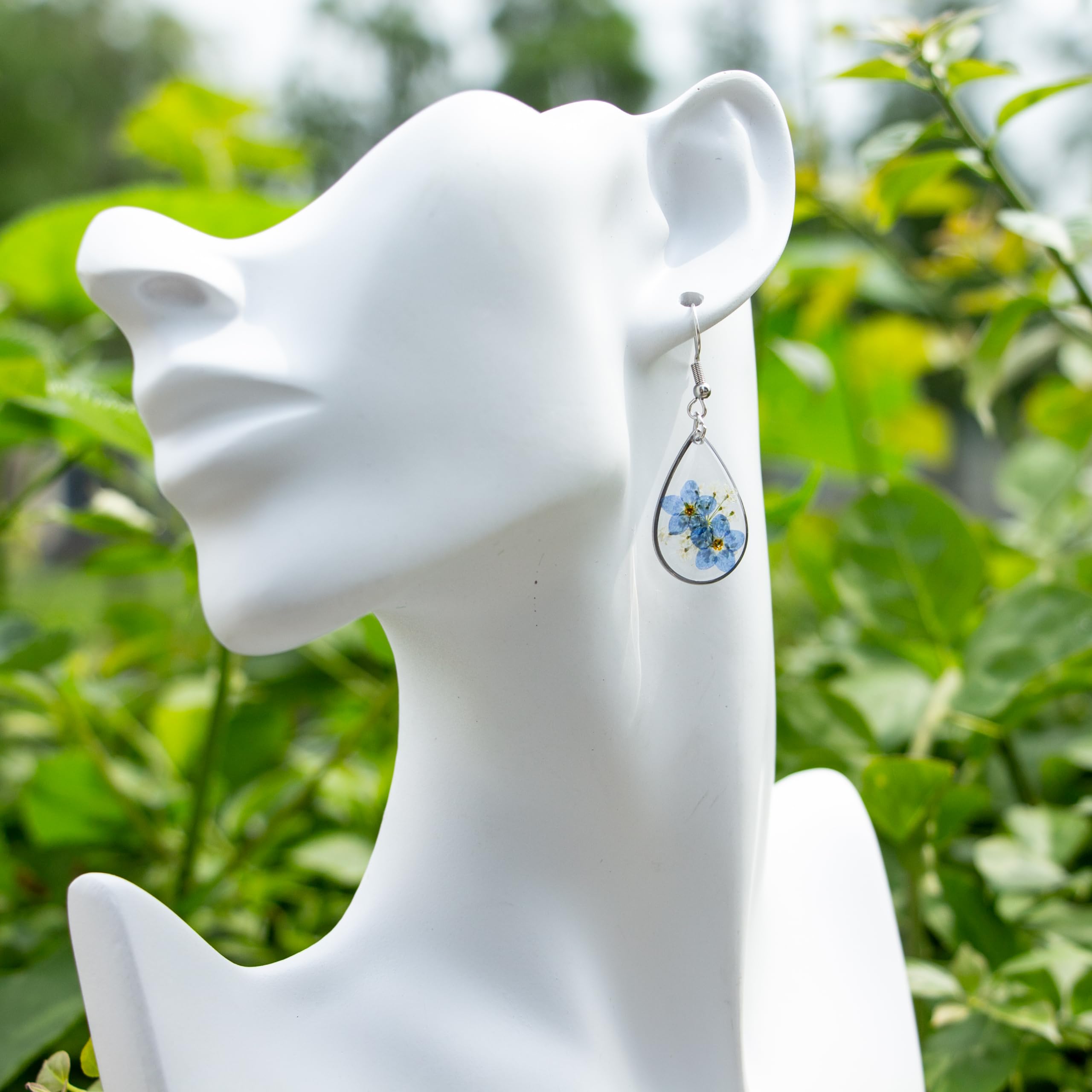 Pressed Forget Me Not Handmade Earrings - Real Flower Dried Resin Jewelry for Women, Silver Teardrop Earrings, Unique Birthday Gift for Her - Perfect for Weddings, Anniversaries & Special Occasions