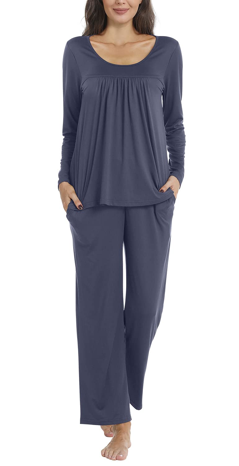 POPYOUNG Women's 2-Piece Fall Pajama Set - Soft Long Sleeve Sleepwear & Lounge PJS with Pockets - Cozy Nightwear for Home, Travel & Gift Giving