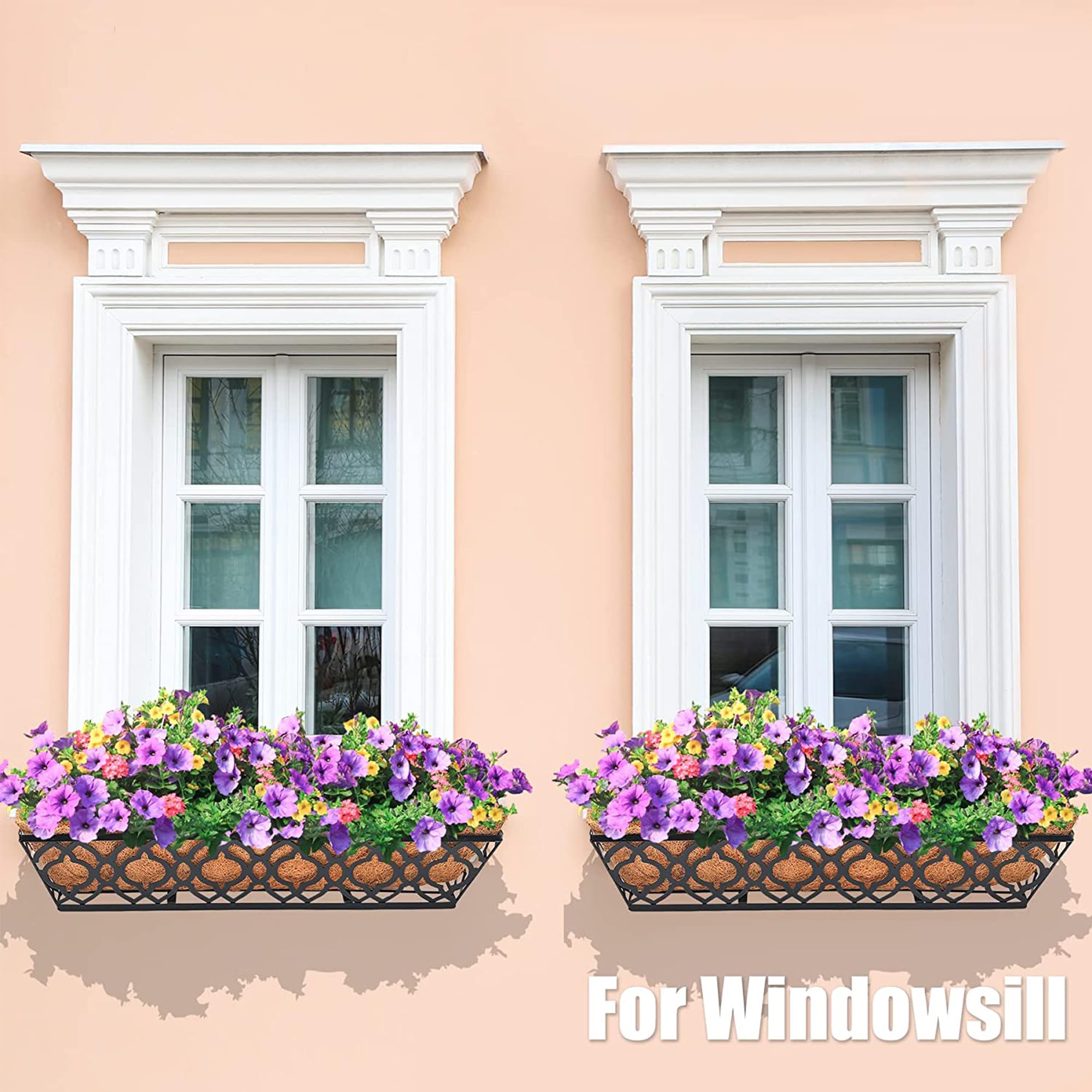 2 Pack 24 Inch Metal Window Box Planter with Coconut Coir Liner - Hanging Flower Basket for Deck, Railing, Indoor & Outdoor Use - Perfect for Herbs, Flowers, and Home Gardening Decor