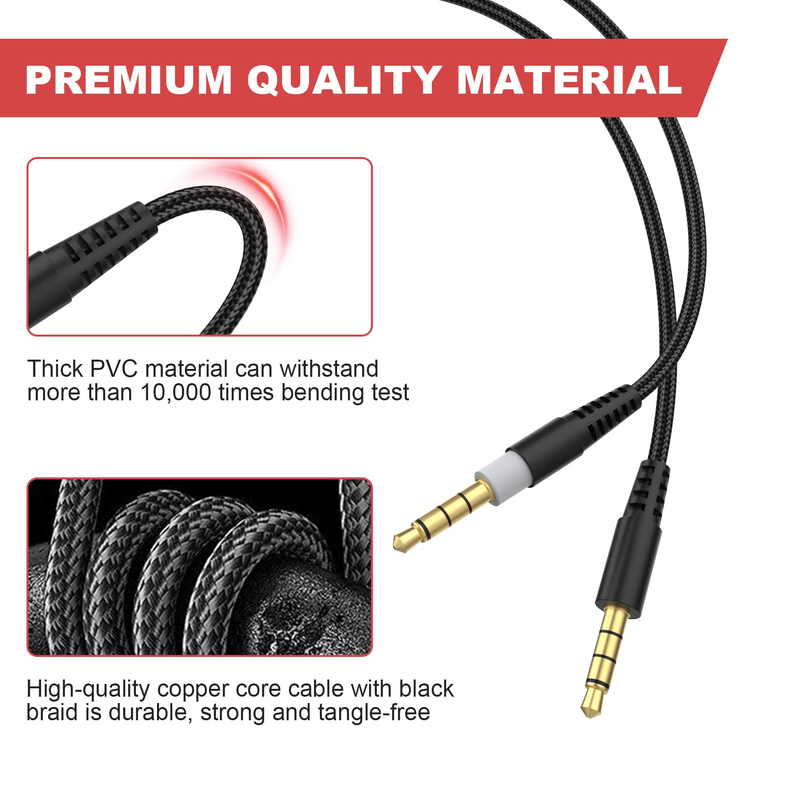 HyperX Cloud Alpha & Cloud Mix Replacement Audio Cable - 6.6ft with Inline Mute & Volume Control | Durable Gaming Headset Accessory for PC, PS4, Xbox | Perfect for Esports, Streaming & Online Gaming