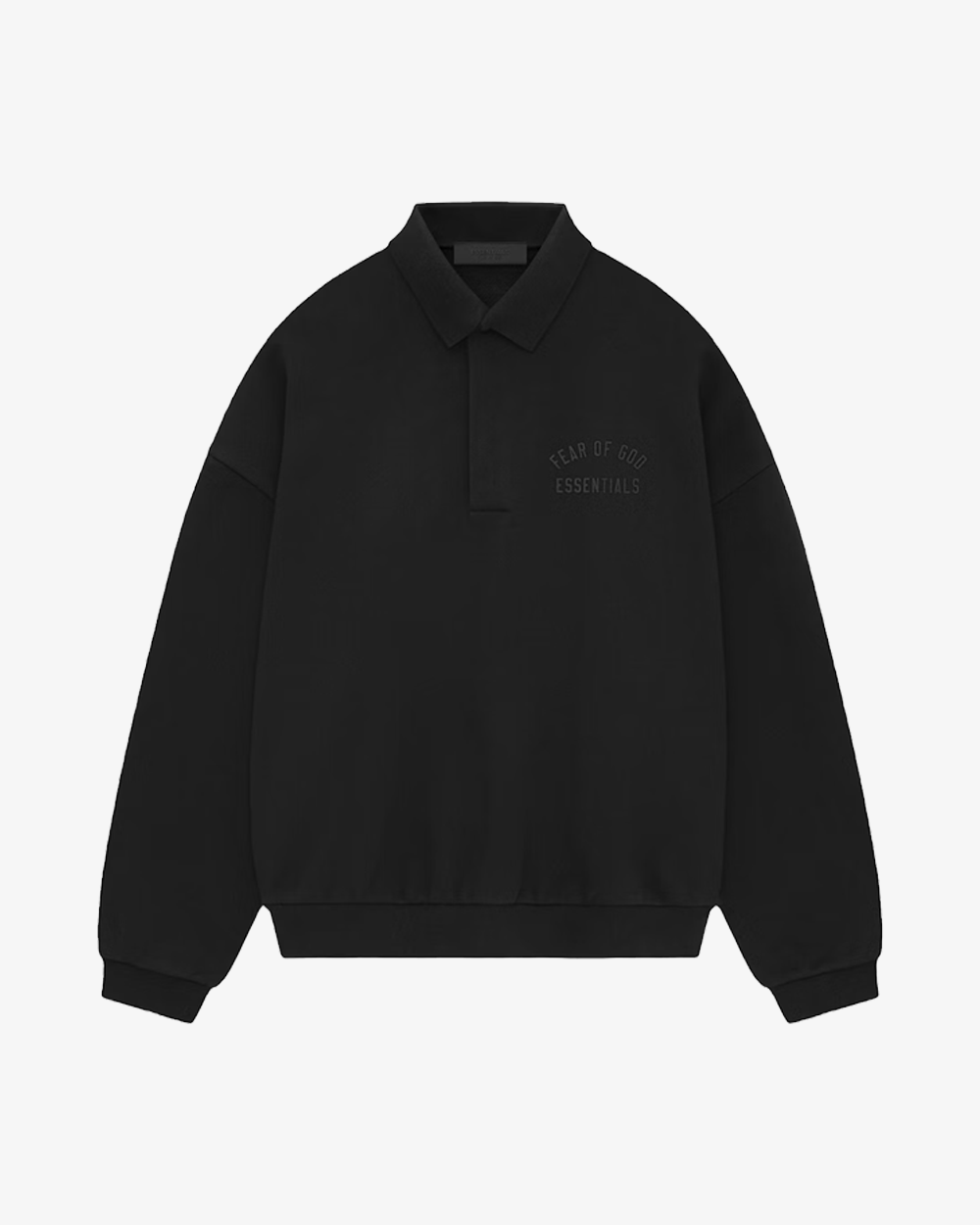 FOG ESSENTIALS Fall 2024 Fleece Polo Shirt for Men - Jet Black Color | Comfortable Casual Wear for Street Style & Everyday Outfits