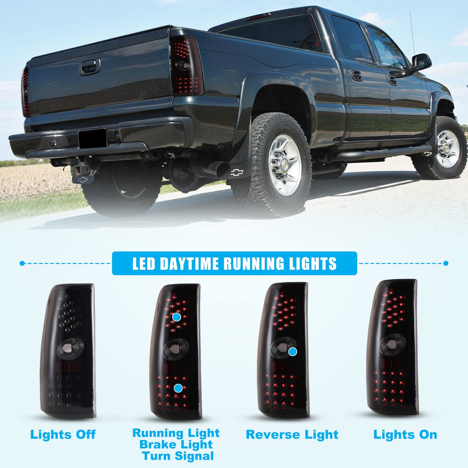 CPW LED Black Smoke Tail Lights Compatible with 1999-2006 Chevrolet Silverado & 1999-2003 GMC Sierra - Upgrade Your Truck's Style & Safety for Night Driving