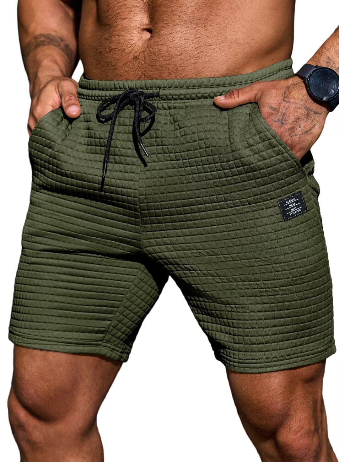 Men's Casual Waffle-Knit Shorts with Elastic Waist & Drawstring - 2 Pockets for Workout, Running & Jogging | Perfect for Gym, Sports & Summer Outdoor Activities