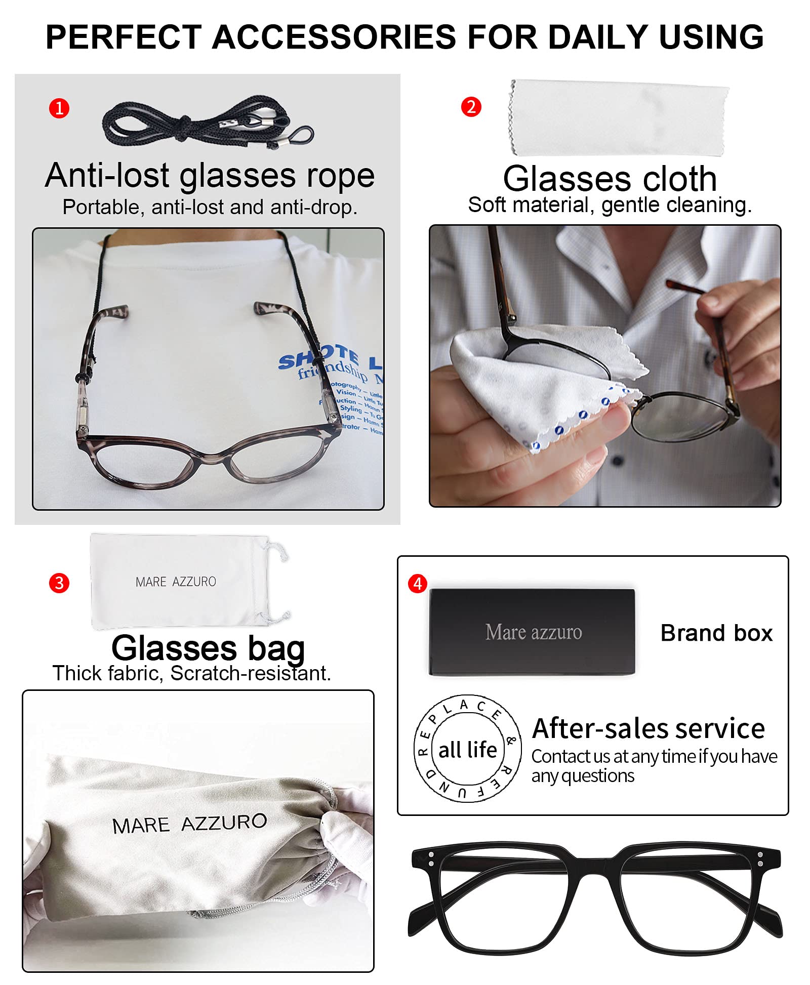 Blue Light Blocking Reading Glasses for Women - MARE AZZURO Computer Readers with Anti-Glare Protection (0 to 6.0 Strength, Black Frame) - Perfect for Office Work, Screen Time & Night Reading