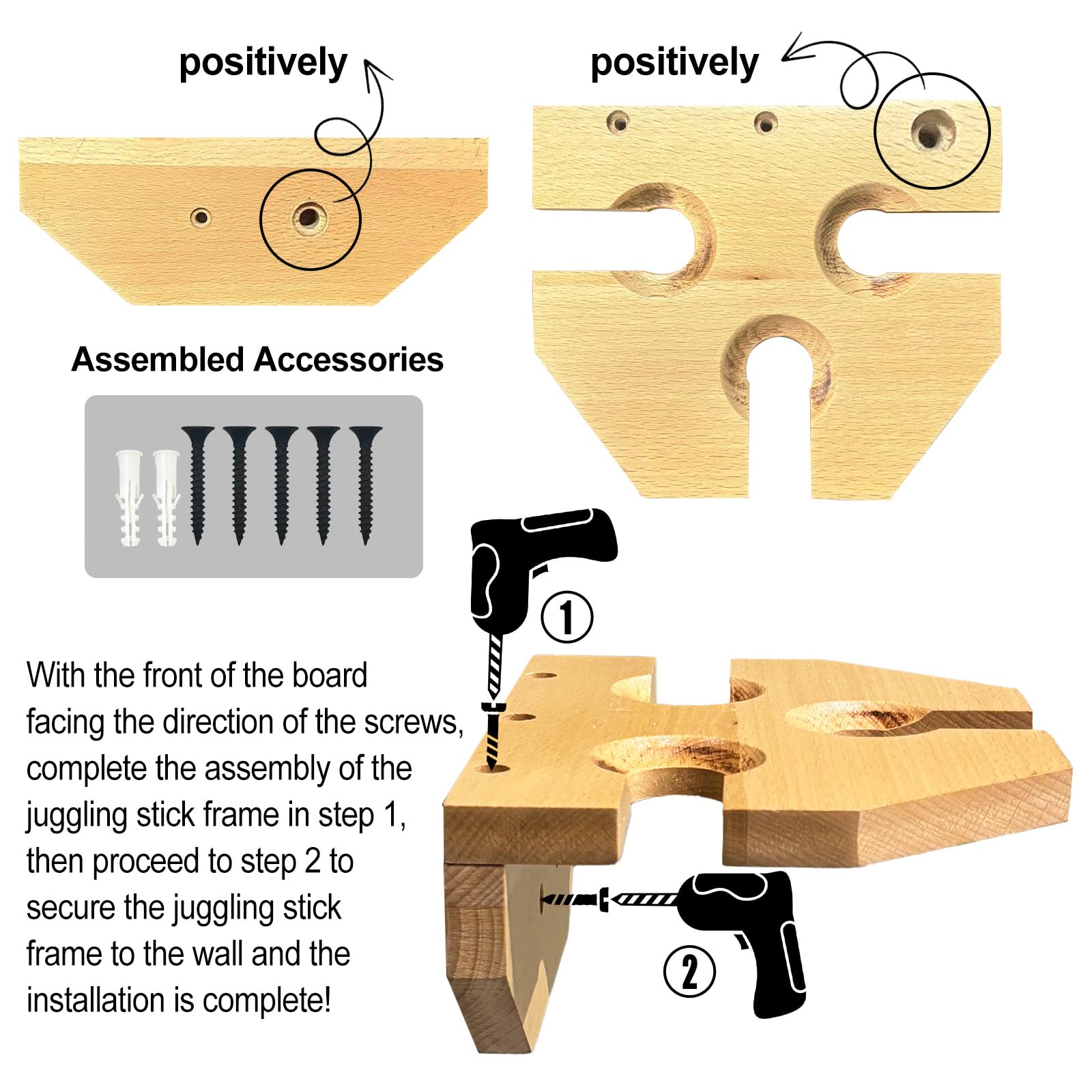 Wall Mounted Wooden Juggling Clubs & Balls Holder - Organizer for 3 Juggling Clubs - Perfect for Circus Performers, Practice Rooms & Home Storage