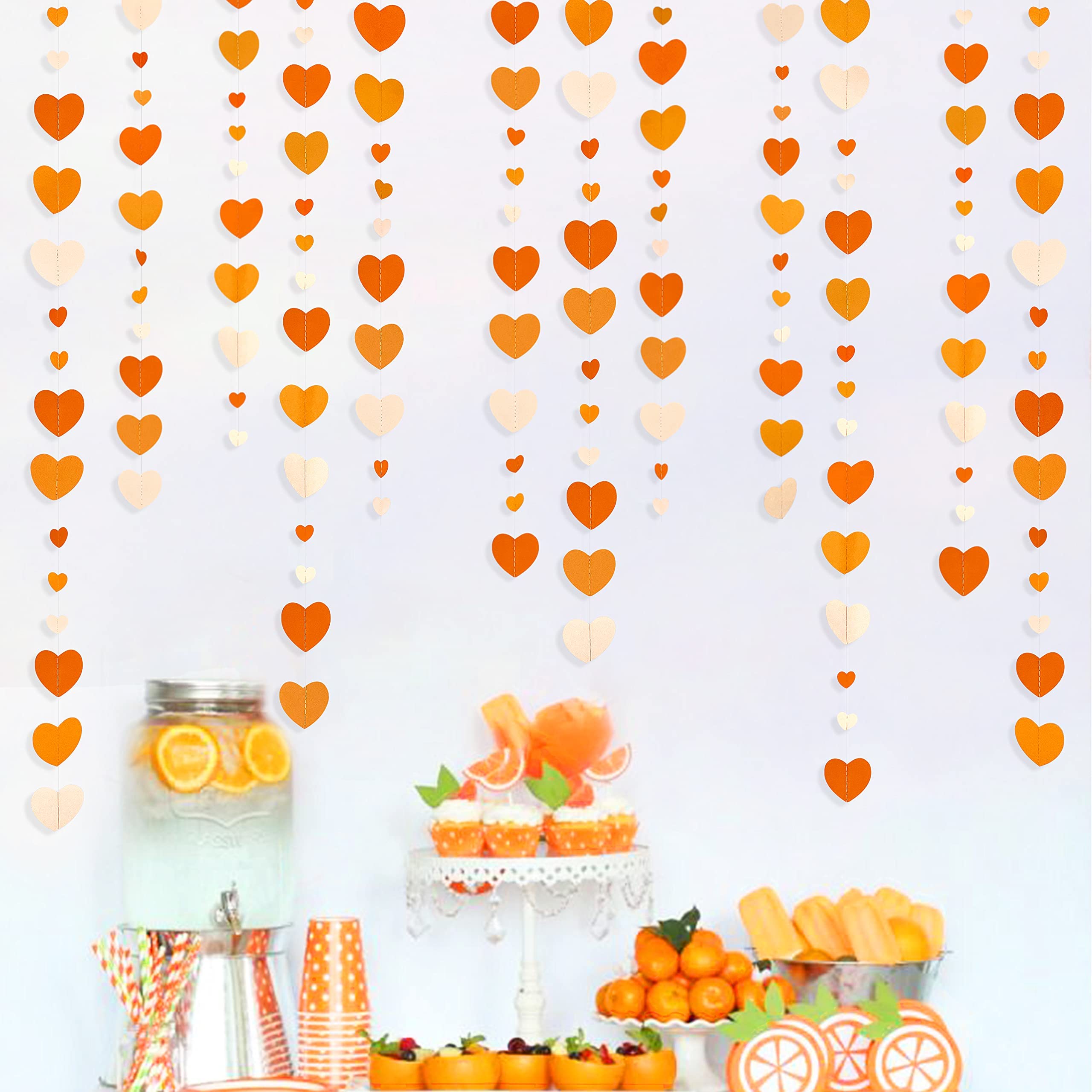 Orange Gradient Heart Garland - Fall Wedding Decor, Bridal Shower & Thanksgiving Party Supplies | Hanging Paper Streamers for Autumn, Valentines Day, Baby Shower & Harvest Celebrations | Perfect for Home, Garden and Event Decorations