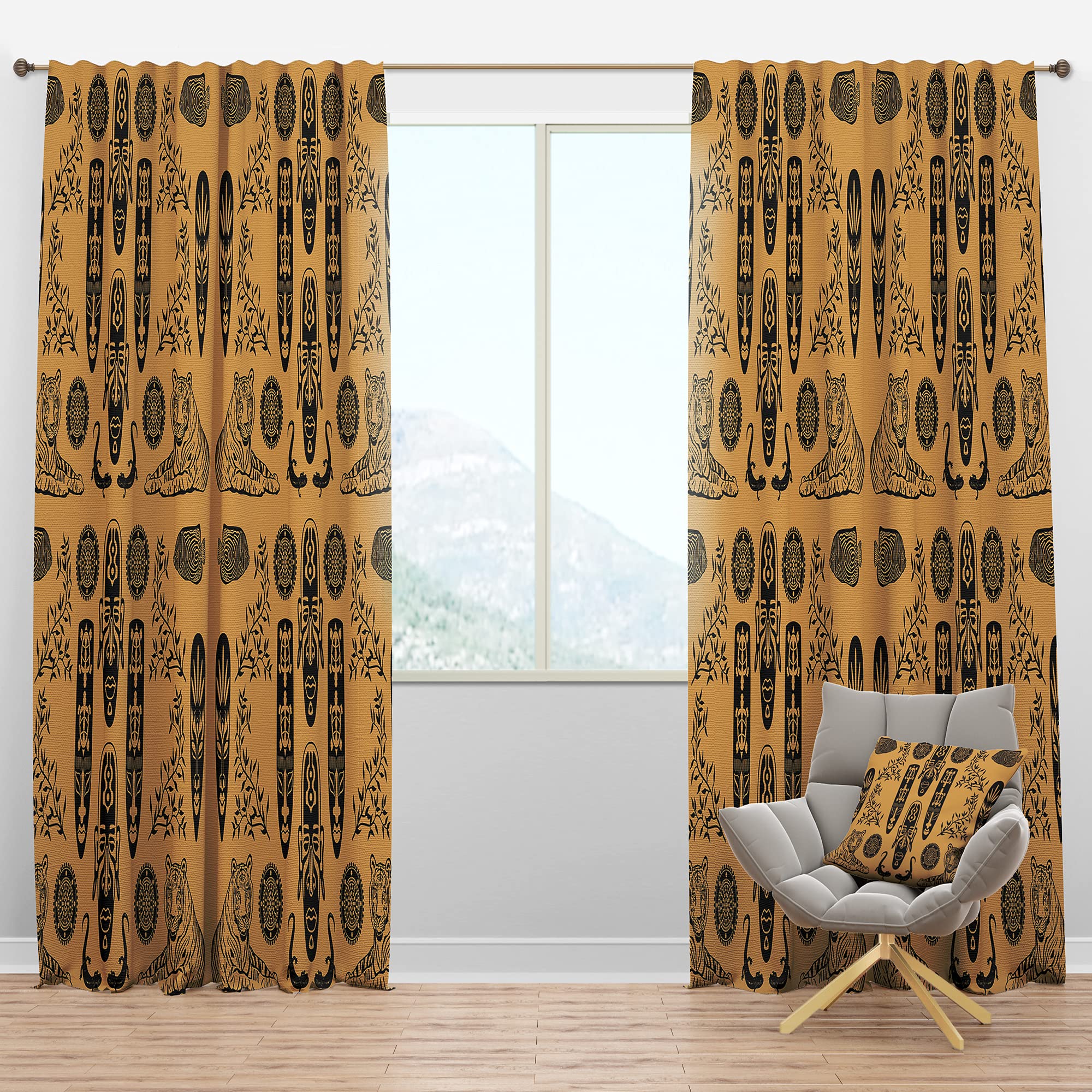 Blackout Curtains with Ethnic Decorative Mask Design - Thermal Insulated Single Panel (52x120 inches) for Bedroom & Living Room - Perfect for Light Blocking, Privacy, and Energy Efficiency