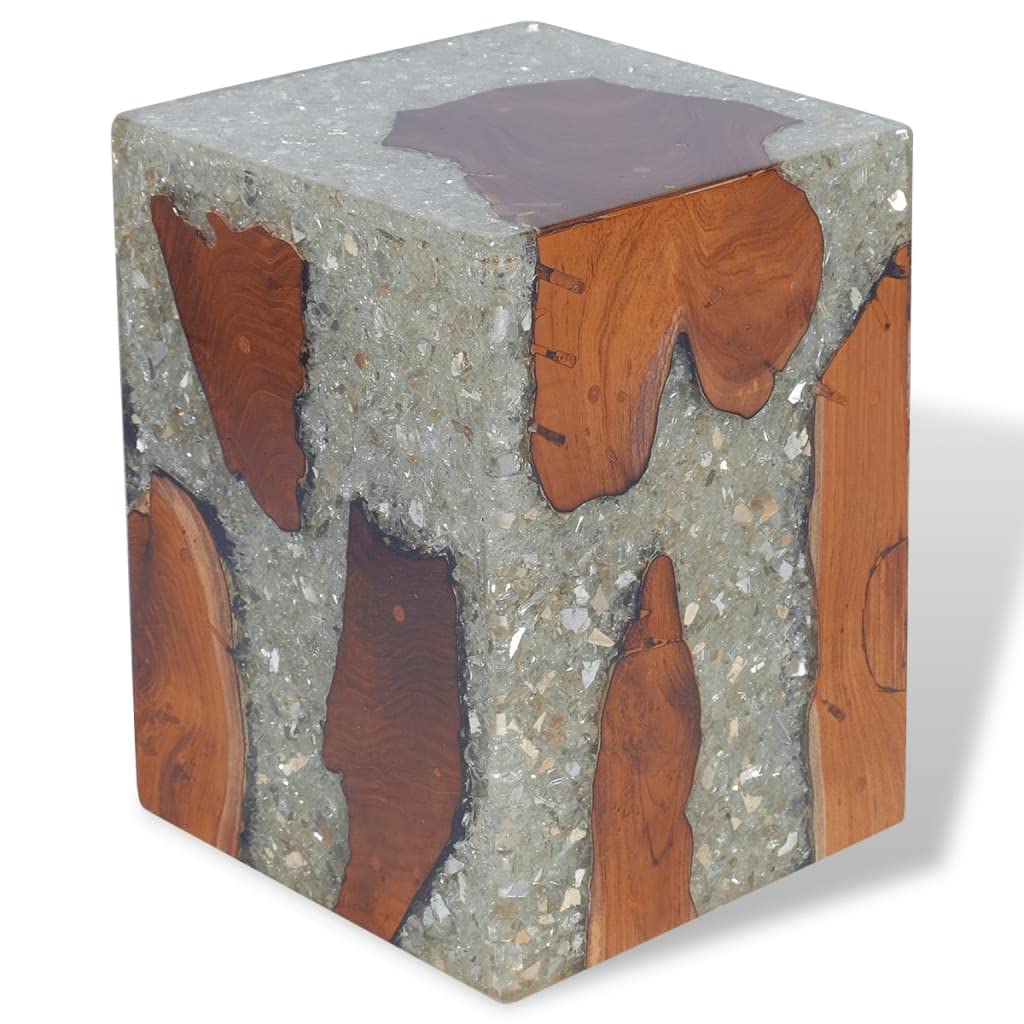 CHARMMA Solid Teak Wood Stool - Natural Live Edge Tree Stump Stool, Side Table, Plant Stand & Nightstand for Indoor/Outdoor Use - 11.8