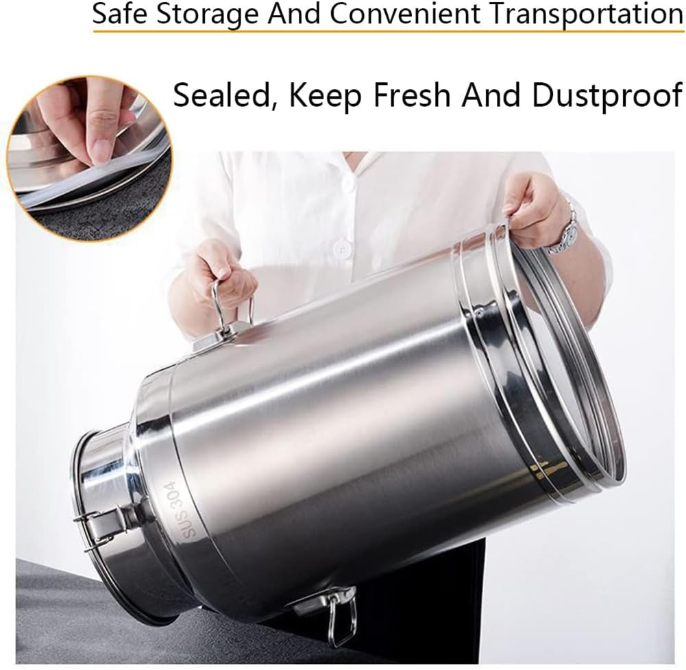 Stainless Steel Milk Can with Sealed Lid & Handle - 5-100L Food Grade Liquid Storage Container for Milk, Wine, Oil (88L) | Ideal for Dairy Farms, Breweries, Restaurants & Home Kitchen Use