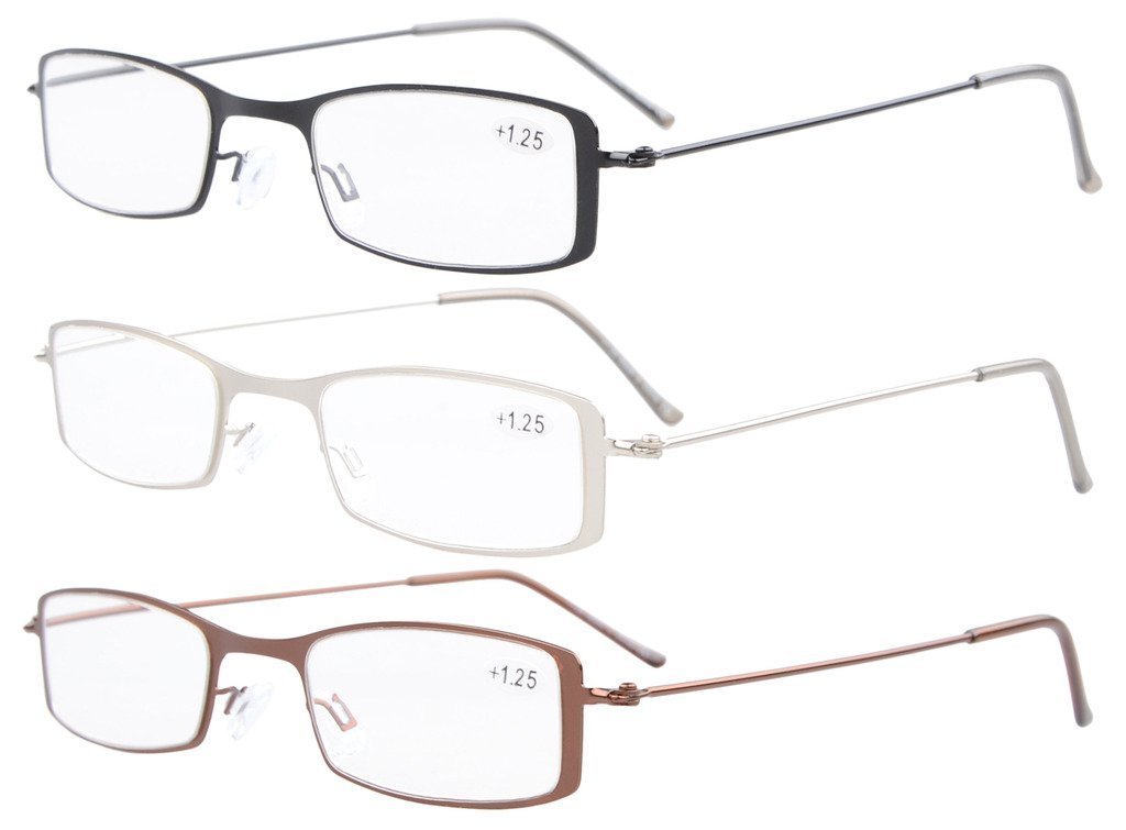 Eyekepper 3-Pack Stainless Steel Reading Glasses for Men & Women - Lightweight Blue Light Blocking Glasses for Computer Work, Reading & Office Use