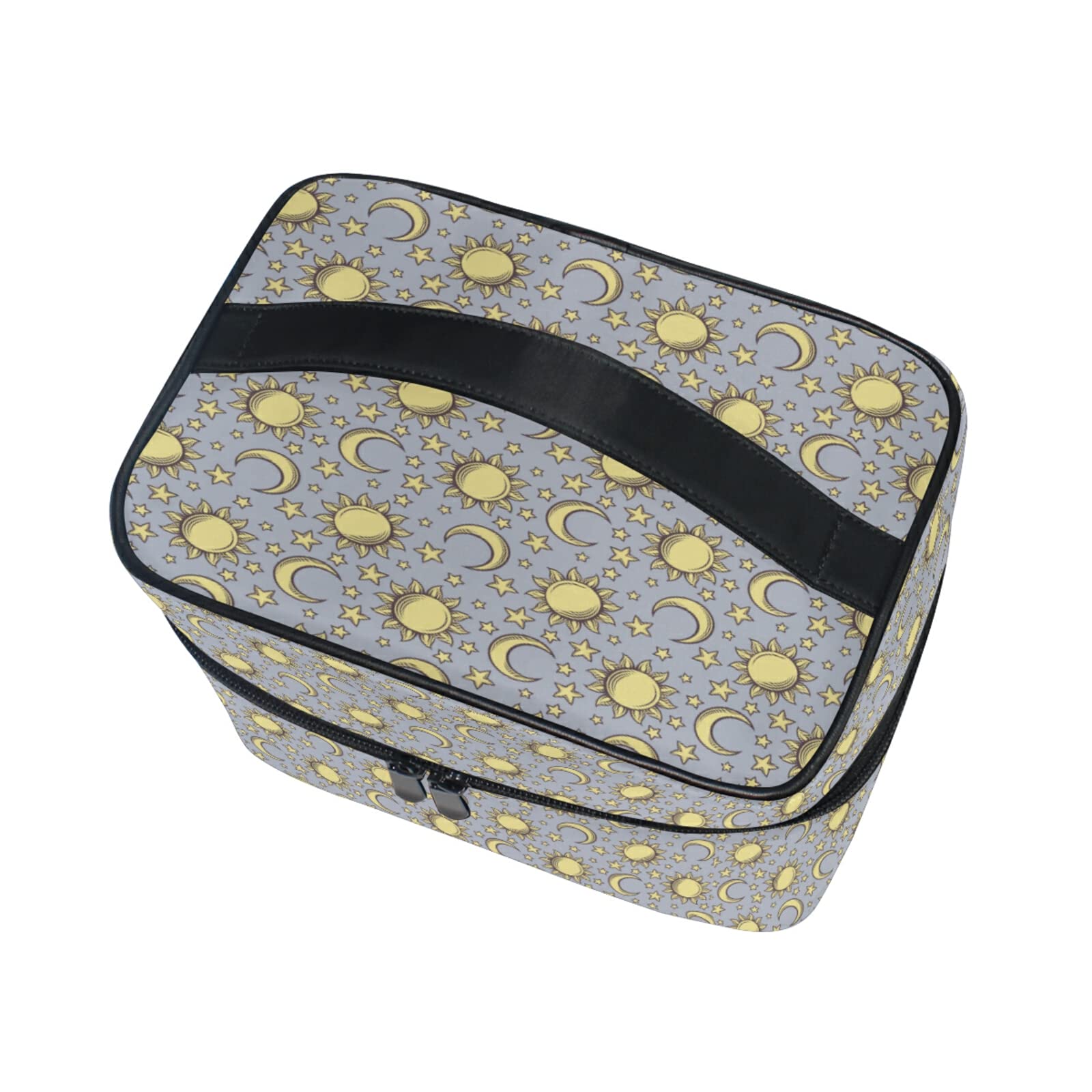 Vintage Moon & Sun Dot Cosmetic Bag for Women – Waterproof Makeup Pouch, Travel Toiletry Organizer, Train Case – Perfect for Travel, Gym, and Everyday Use