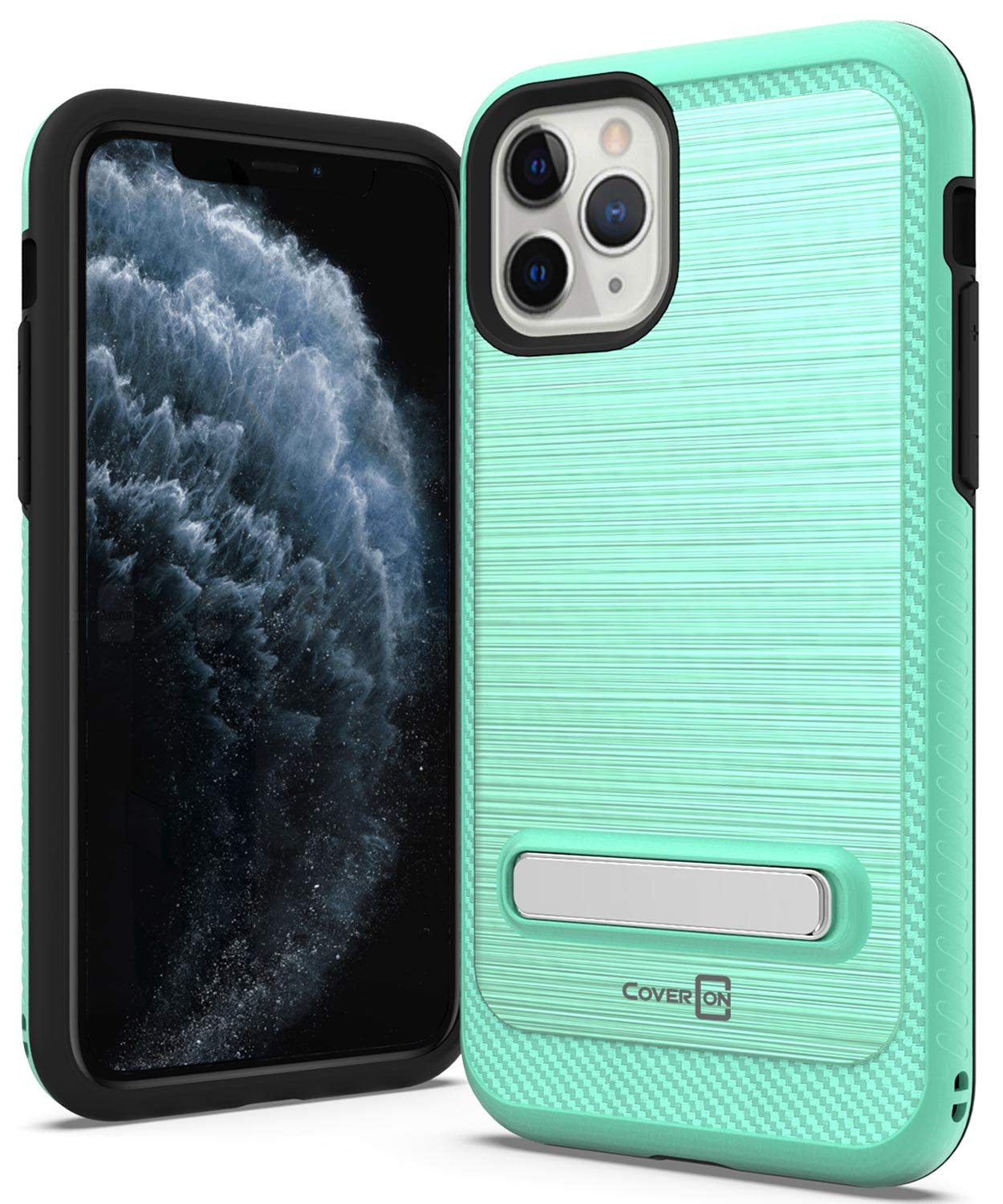 CoverON Metal Kickstand Protective Case for iPhone 11 Pro Max - SleekStand Series in Mint Teal | Shockproof Phone Cover with Built-in Stand for Hands-Free Viewing, Gaming & Video Calls