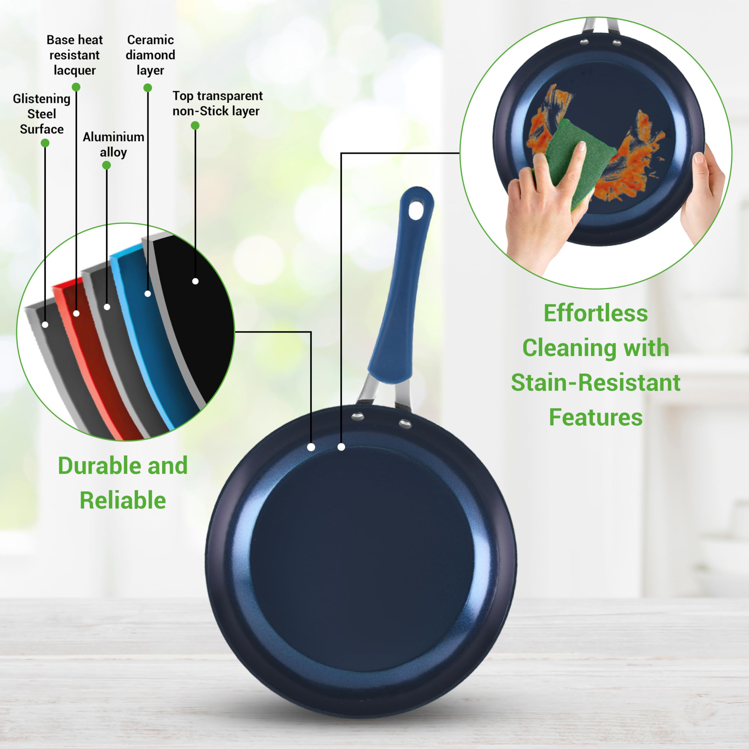NutriChef 11-Piece Blue Diamond Nonstick Ceramic Cookware Set - Durable Pots & Pans with Cool-Touch Handles, Glass Lids & Kitchen Utensils for Healthy Cooking | Perfect for Frying, Boiling, Sautéing & Everyday Meal Prep