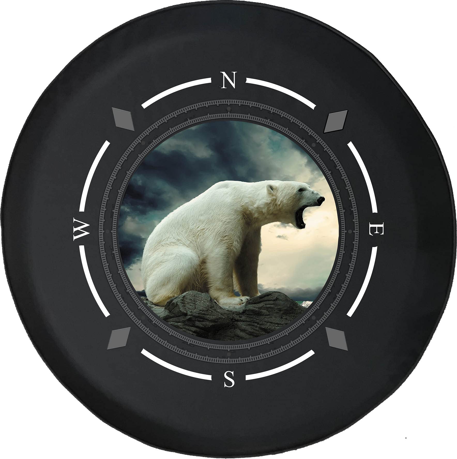 American Unlimited Spare Tire Cover with Compass & Polar Bear Arctic Design - Universal Fit for SUV, Trailer, RV & Most Vehicles | Durable Wheel Protection for Off-Road Adventures & Camping Trips