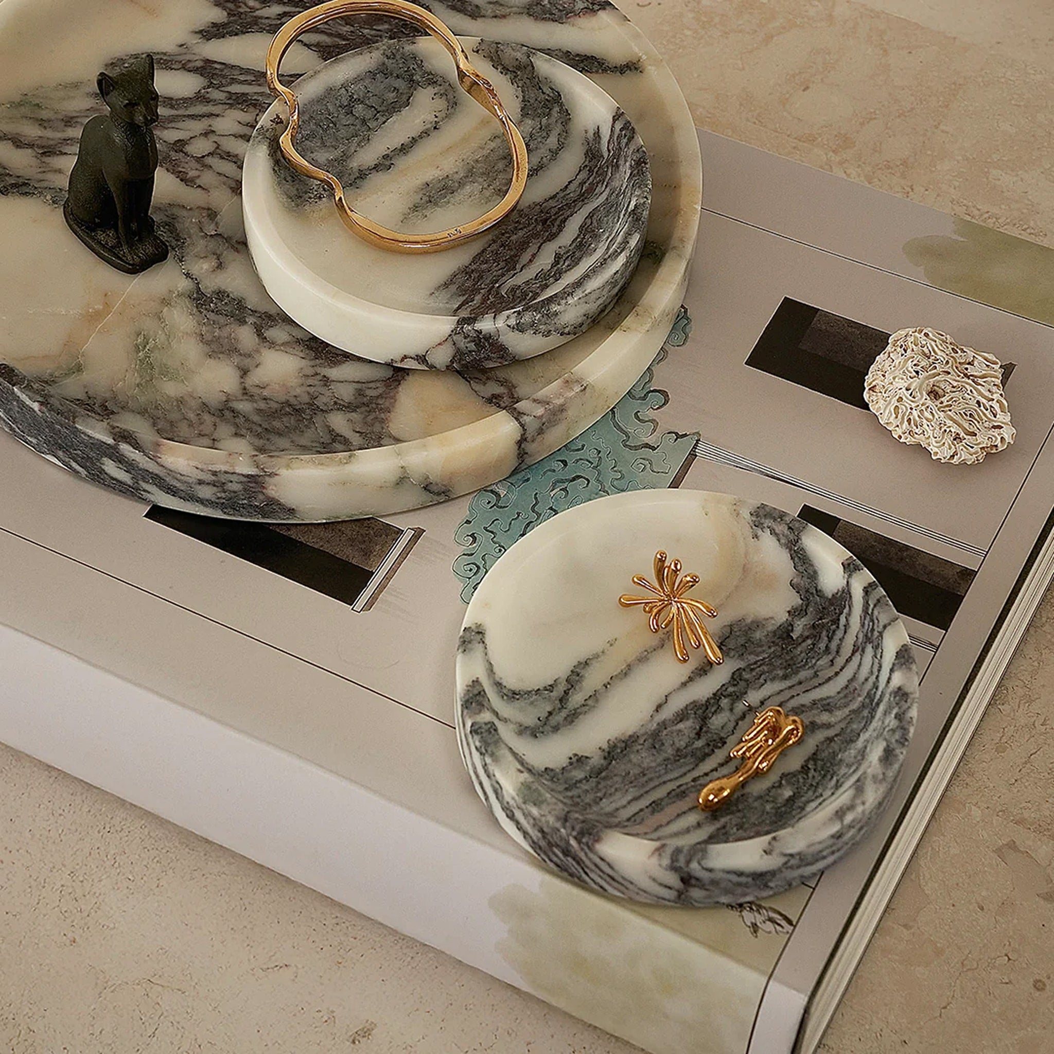 BLACK BLAZE Linea Small Marble Dish - 4 Inch Calacatta Viola Marble Coaster for Drinks & Jewelry | Elegant Home Decor & Wedding Gift Idea