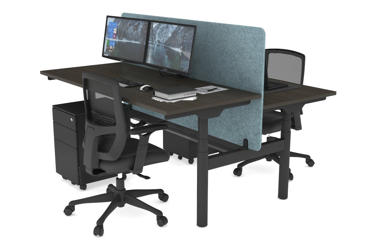 Flexi Premium Height Adjustable 2-Person H Bench Workstation - Black Frame [1600L x 700W] - Ergonomic Office Desk for Collaborative Workspaces & Home Offices