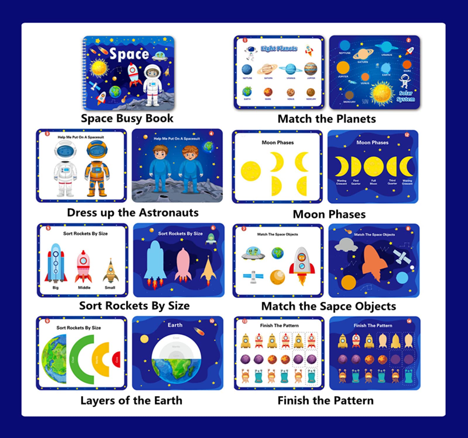 Montessori Preschool Learning Toys for Toddlers - Space Themed Busy Book & Sensory Educational Activities for Boys & Girls - Perfect for Autism Development, Christmas & Birthday Gifts - Ideal for Homeschooling, Daycare & Early Childhood Education