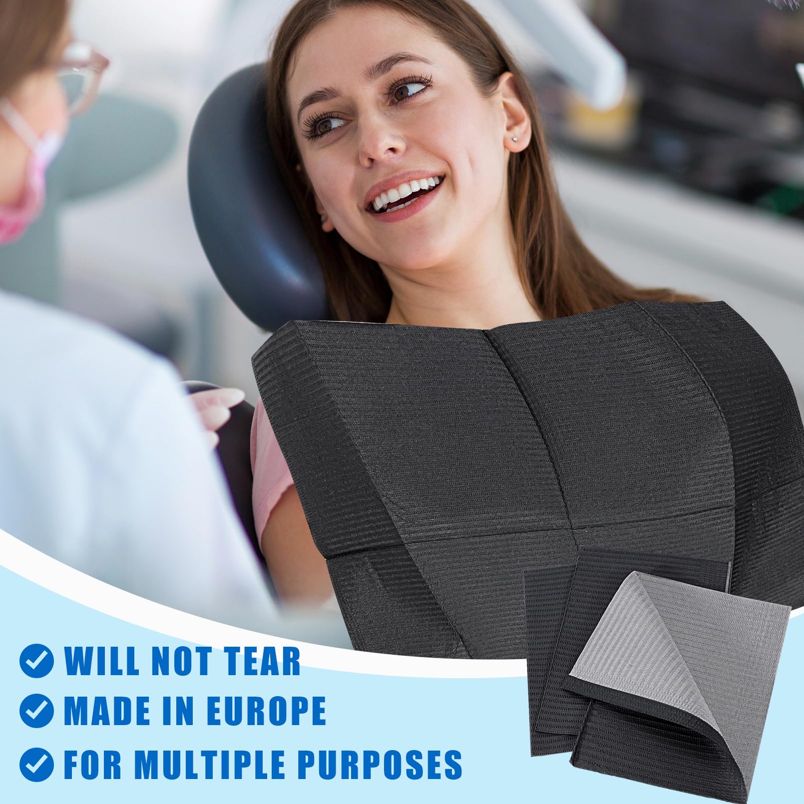 **250Pcs Black Disposable Dental Bibs - 3 Ply Waterproof Tattoo & Piercing Table Covers - Soft, Fluid Resistant Sheets for Dentist, Patient & Feeding - 13”x18” (2 Packs of 125) - Ideal for Dental Clinics, Tattoo Parlors & Baby Care**
