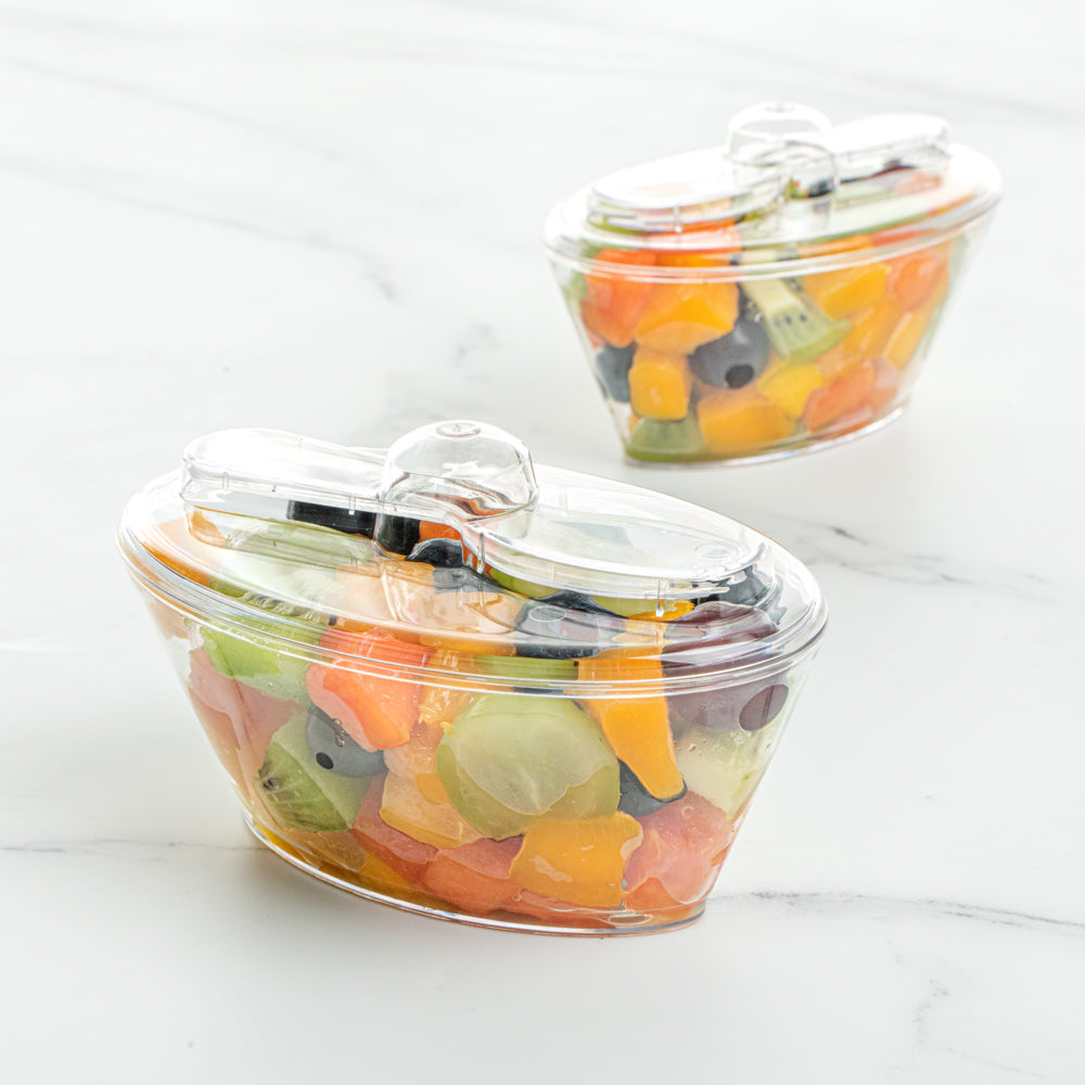 4 oz Oval Clear Plastic Deli Containers with Spork in Lid - 4.5