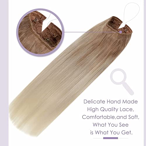 Premium Fish Line Halo Hair Extensions with Invisible Clips - Seamless 100% Human Hair Extensions for Length & Volume - Perfect for Weddings, Parties & Daily Styling