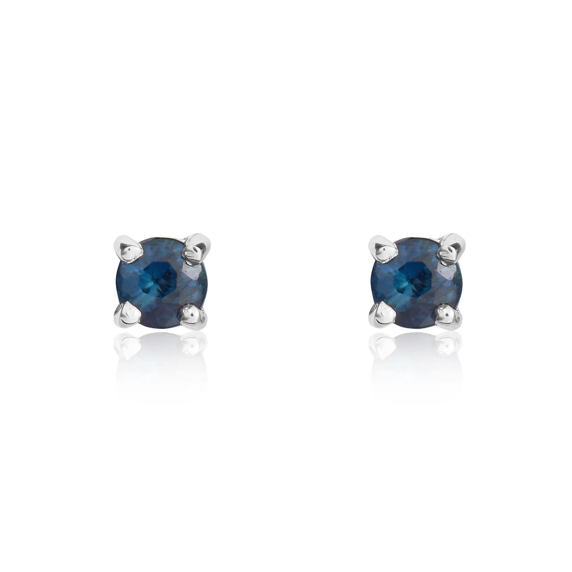 9ct White Gold Sapphire 3mm Round 4 Claw Stud Earrings - Dainty Blue Gemstone Jewelry for Women - Perfect for Everyday Wear, Parties & Special Occasions