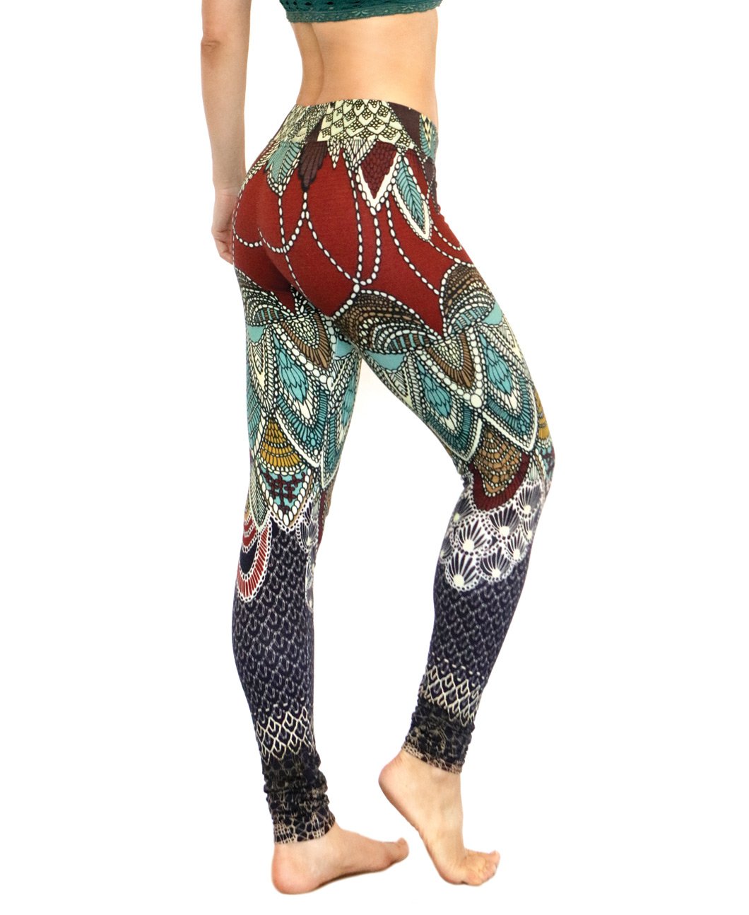 Hand-Painted & Digitally Printed Red & Blue Carmin Leggings - High Waist Yoga Pants for Women, Comfortable Workout & Lounge Wear for Yoga, Gym, Running & Daily Activities