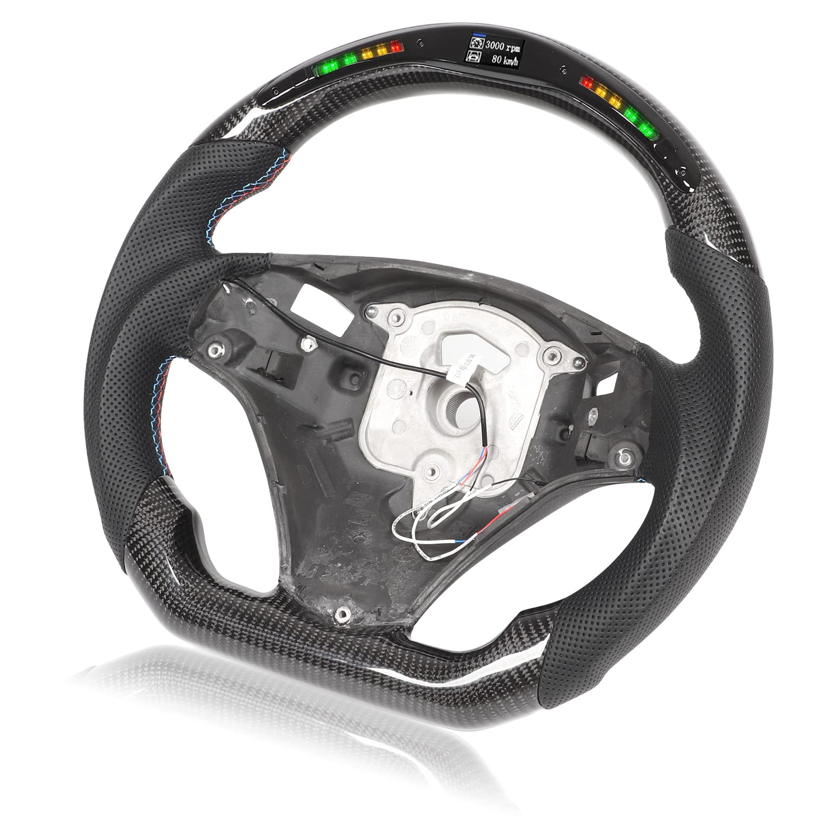 Premium Carbon Fiber Flat Bottom Racing Steering Wheel with LED Lights & Real-Time Data Display - Nappa Perforated Leather for Enhanced Grip - Perfect for Track Days & Performance Driving
