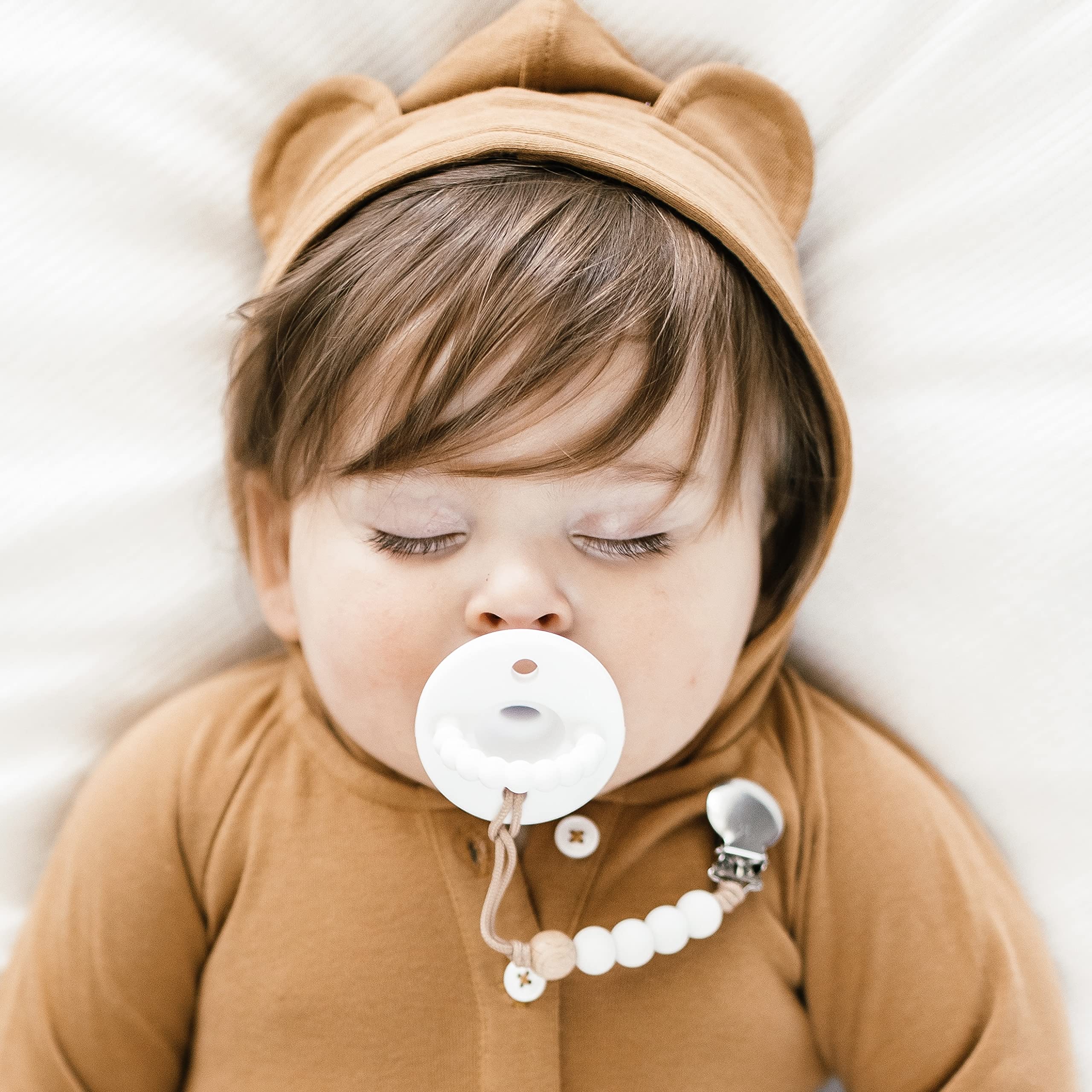 Ryan & Rose Cutie PAT Pacifier Teether - Flat White Baby Soother for Newborns & Infants | BPA-Free, Orthodontic Nipple for Comfort & Safety | Perfect for Daycare, Travel & Sleep Aid