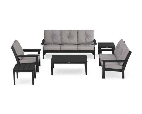 Polywood Black Vineyard 6-Piece Deep Seating Set - Outdoor Patio Furniture for Garden, Poolside & Backyard Relaxation