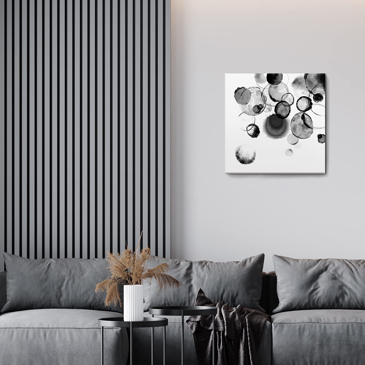 Black and White Bubbles Framed Canvas Wall Art - 20x20 Inch Modern Ink Wash Painting - Ready to Hang for Bedroom, Bathroom, Kitchen & Office Decor - Perfect for Contemporary Home & Workspace Decorations