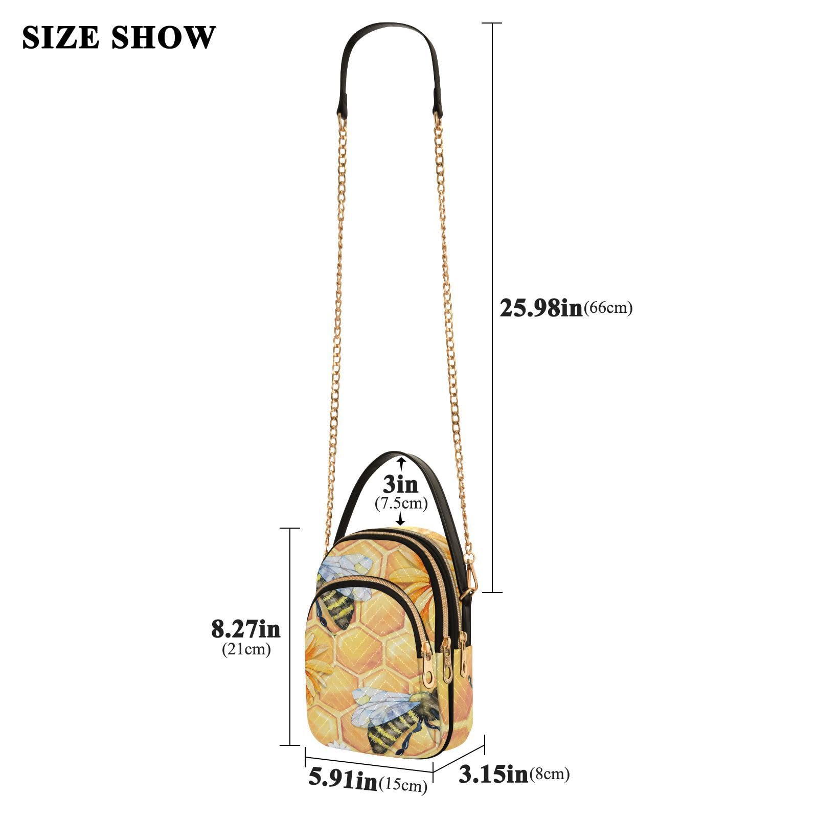 Trendy Women's Small Crossbody Bag - Bee Wasp Bumblebee Honey Field Chamomile Design Sling Purse for Travel & Daily Use | Fashionable Satchel Handbag for Women