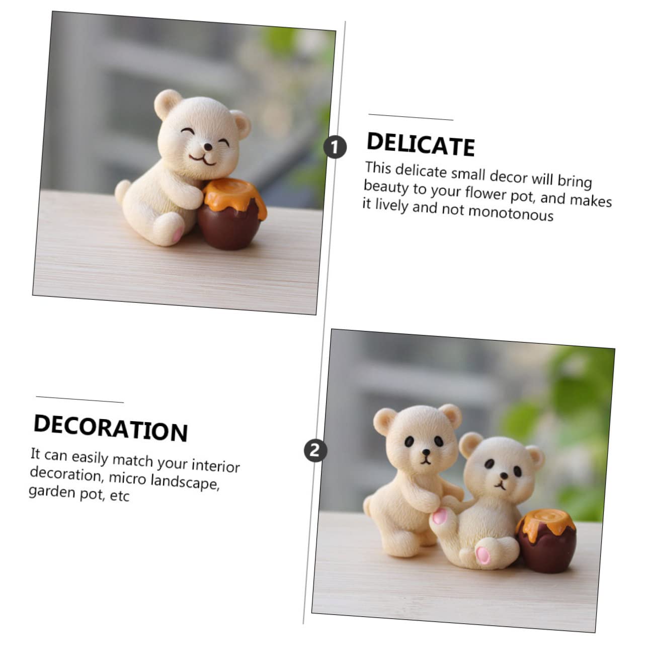 ARTIBETTER Honey Bear Pot Ornament Set - Cute Resin Decor for Bedroom, Potted Plants, Terrariums & Car Accessories - Mini Landscape Figurines for Home Office Desk Decor & Gift Ideas