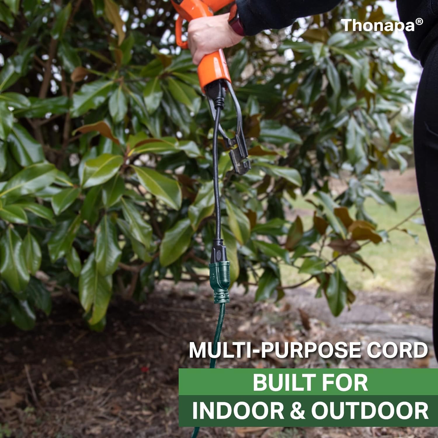 **15 ft Weatherproof Green Extension Cord (2 Pack) - 16/3 SJTW Water Resistant Outdoor Power Cable, 13 AMP, 3 Prong - Perfect for Outdoor Lights, Landscaping, Holiday Decorations & Power Tools**