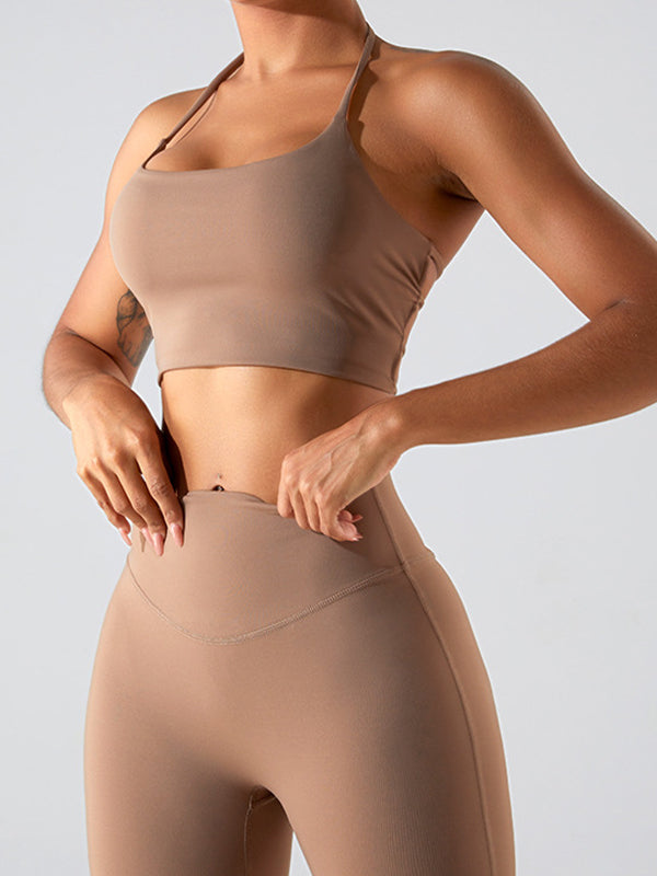 ZASUWA Women's Solid Color Backless Cross Back Sports Bras - Workout, Yoga, Running & Gym Activewear