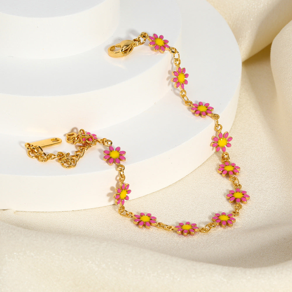 Charming Enamel Flower Bracelet & Necklace Set for Women - Elegant Jewelry Gift for Birthday, Anniversary & Valentine's Day | JDB635 | Perfect for Everyday Wear, Date Nights & Special Occasions