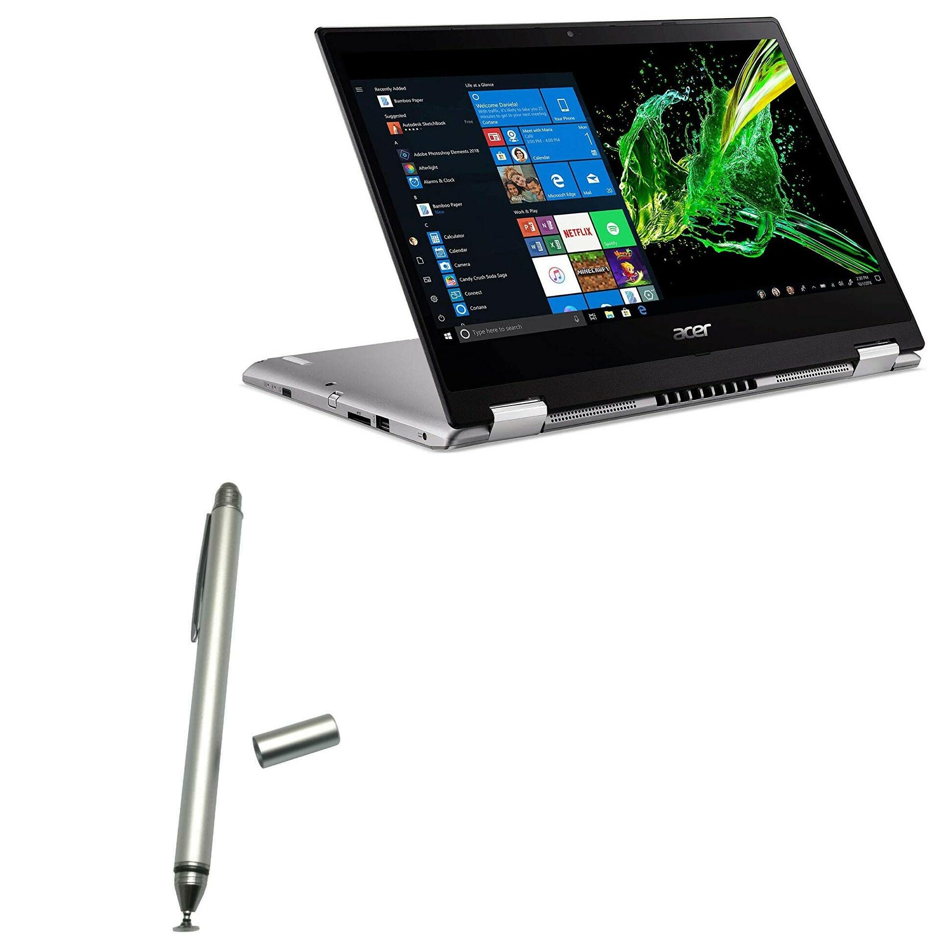 BoxWave DualTip Stylus Pen for Acer Spin 3 (SP314-53N) - Fiber & Disc Capacitive Touchscreen Stylus - Metallic Silver - Perfect for Note Taking, Drawing & Precise Screen Navigation