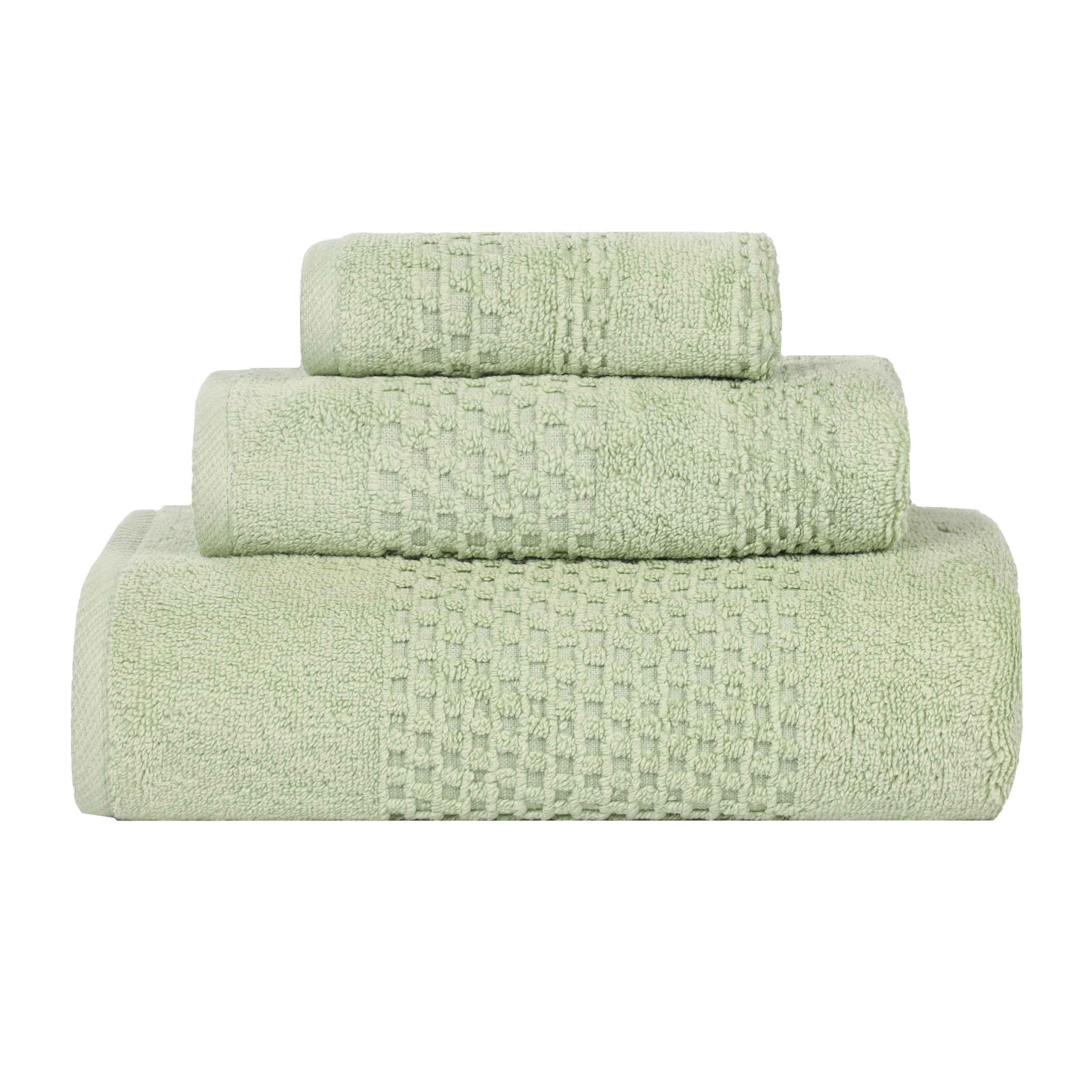 Playa Zero Twist Cotton Solid Waffle Textured 3 Piece Towel Set | Soft & Absorbent Bath Towels for Spa, Beach & Home Use