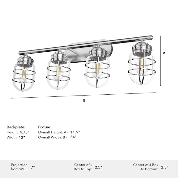 Hunter Starklake 4-Light Chrome Vanity Light Fixture - Perfect for Bathroom, Dressing Room & Makeup Area Lighting