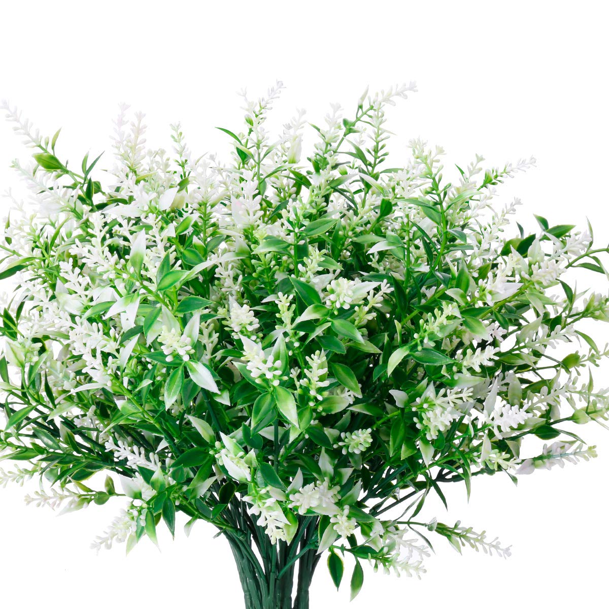8 Bundles Artificial Lavender Flowers UV Resistant Outdoor Fake Plants - No Fade Plastic Faux Flowers for Garden, Porch, Window Box Decor - Perfect for Home, Wedding, Party & Office Decoration (White)