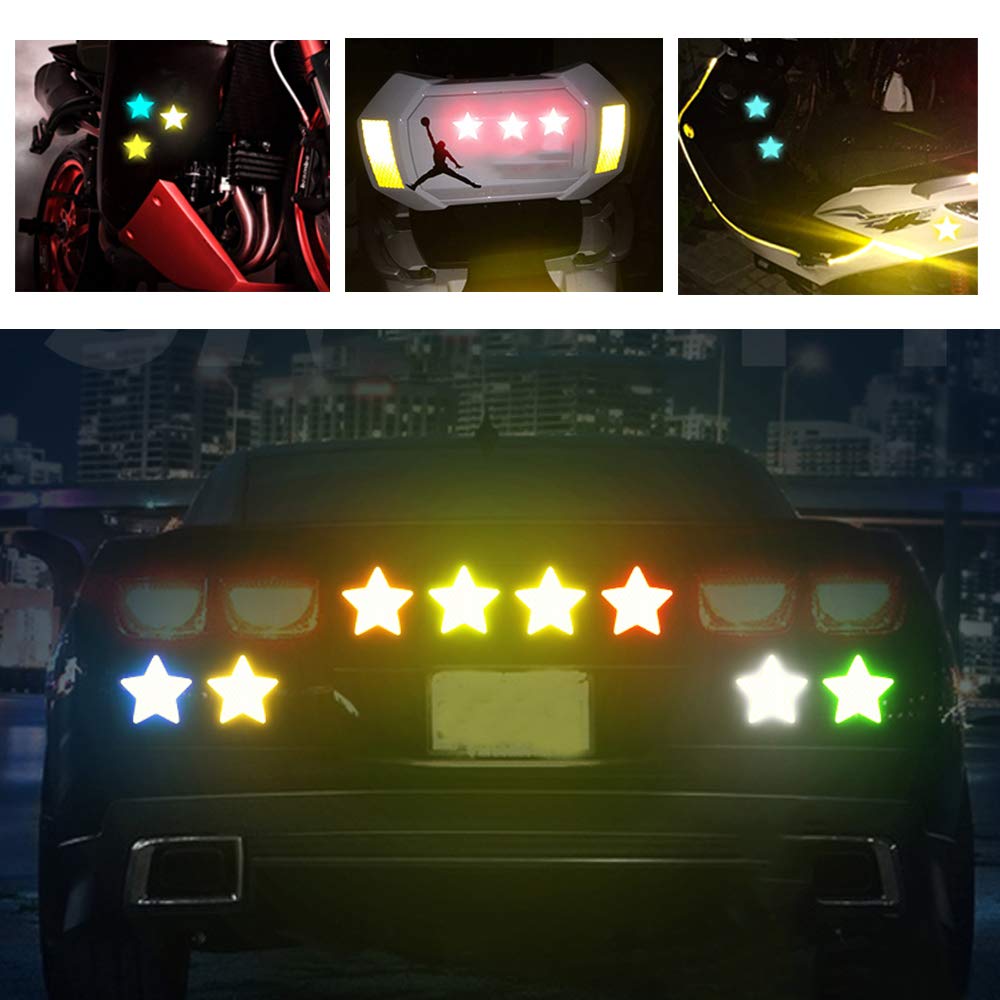 MAITE Star Shape Reflective Tape - Waterproof Self-Adhesive High Visibility Safety Tape (20 Pcs, Yellow) for Outdoor Gear, Bikes, Helmets & Emergency Kits